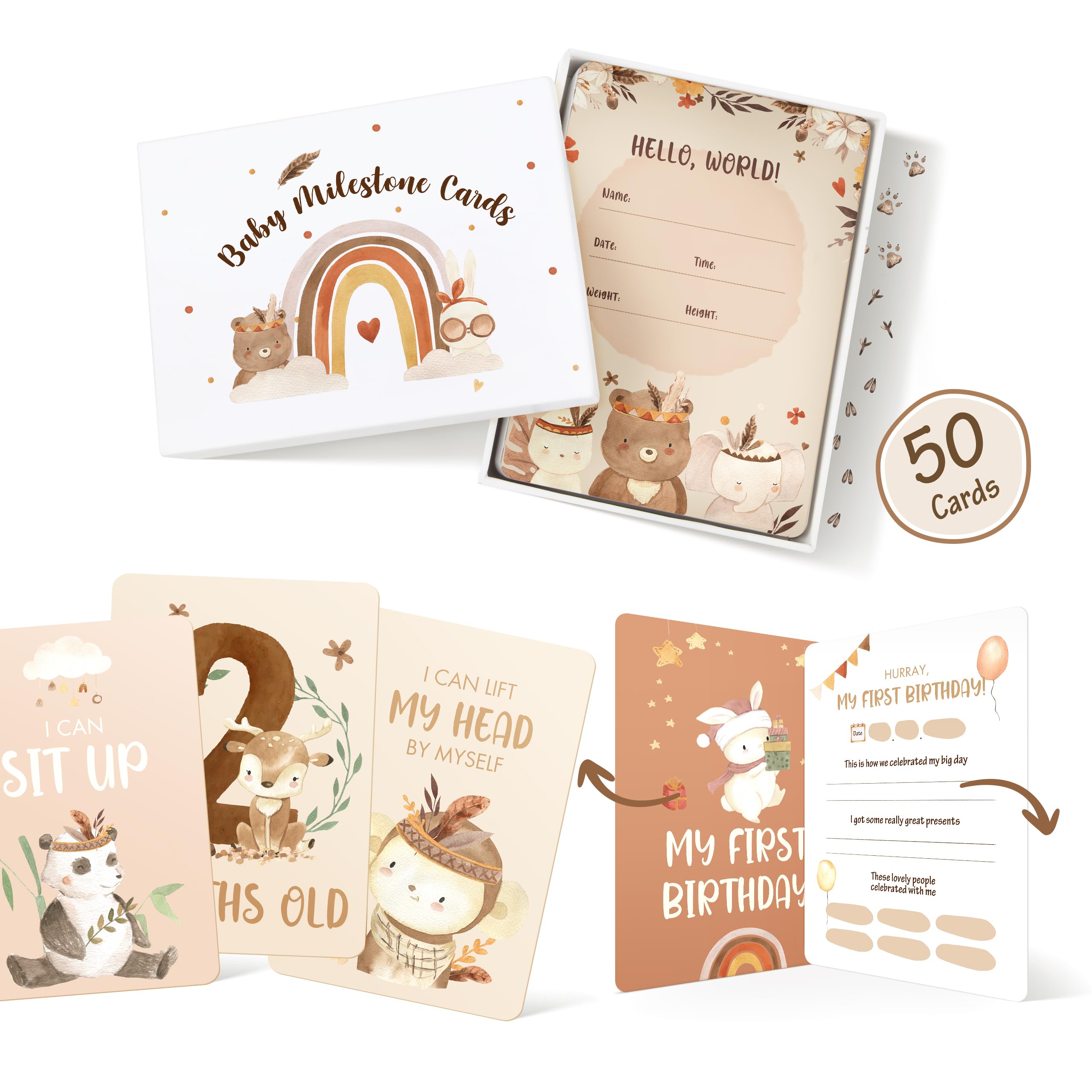 50 Baby Milestone Cards - Unisex Baby Memory Cards in Gift Box - Ideal for Baby Shower New Parents & Pregnancy Gift Keepsake
