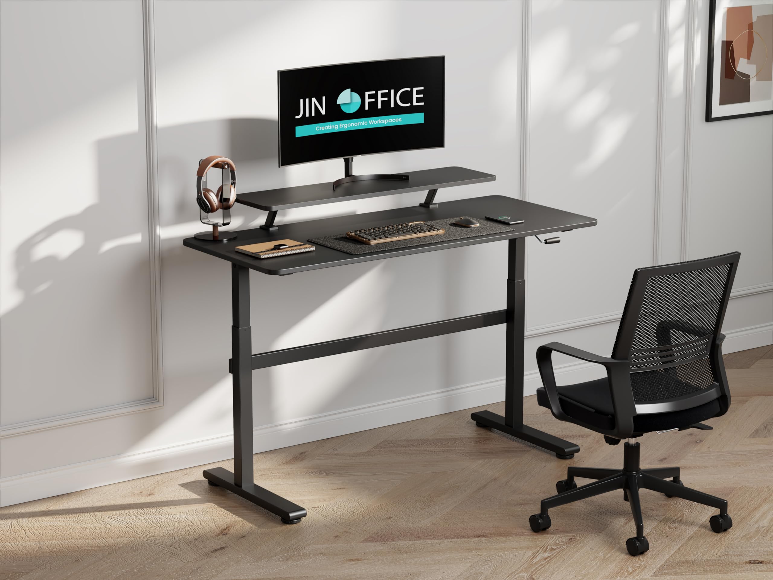 JIN OFFICE Manual Height Adjustable Desk | Premium Sit Stand Desk Manual with Hand Crank for Height Adjustment | Additional Crossbar for Stability| 1400 * 600 mm Table Top (B0DB2BVZC1) Amazon Price History, Amazon Price Tracker