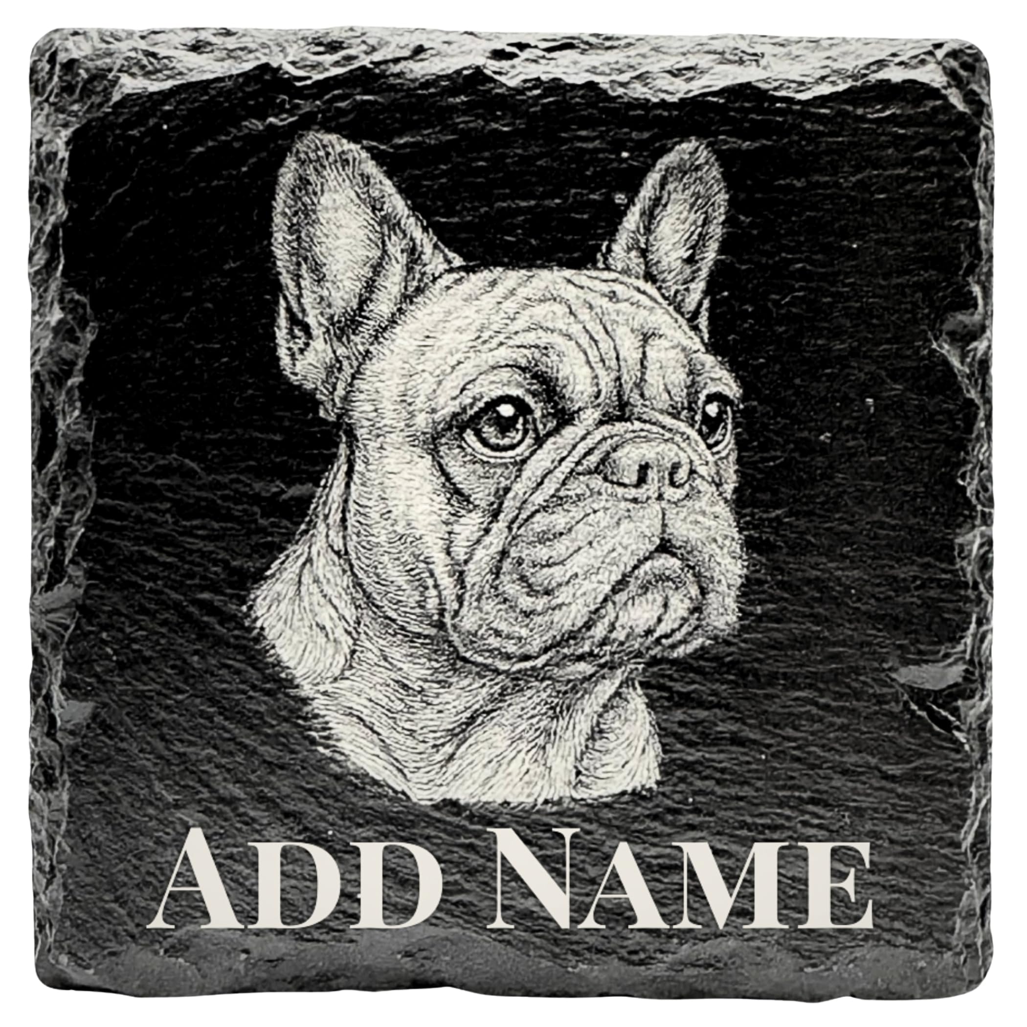 TrulyGiftedStoreUK French Bulldog Gift Slate Coaster, Personalised Memorial Gift, 10cm x 10cm, Natural Stone, Square