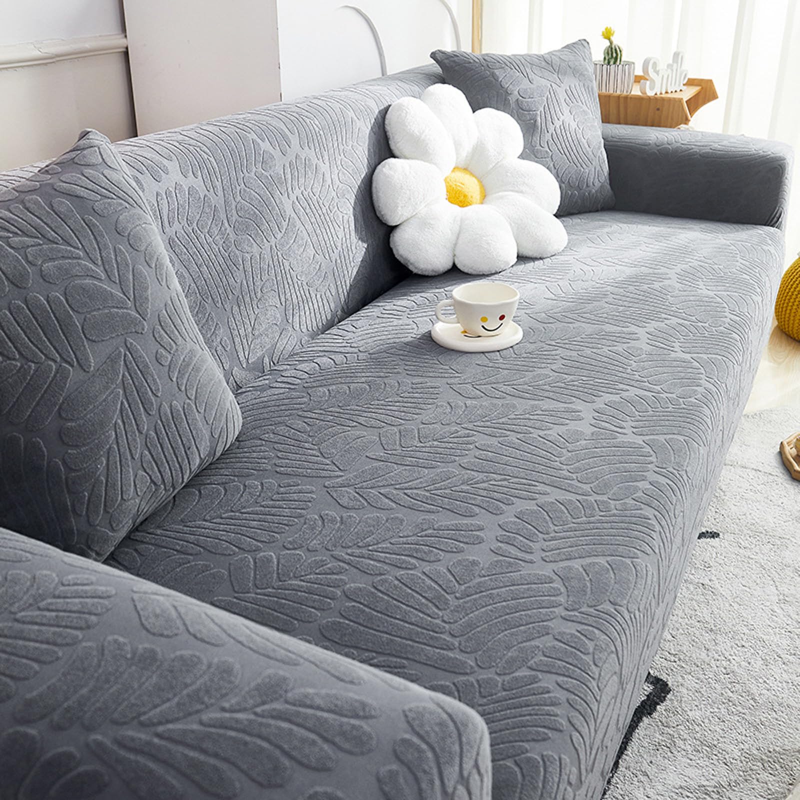 Yujoqup A-Light Grey Stretch Sofa Covers Full Coverage Sofa Slipcovers 1 2 3 4 Seater, Soft Fleece Settee Cover With Elastic Bottom, Washable Couch Covers(Size:3 Seater(190Cm-230Cm),Color:a-Light Grey)