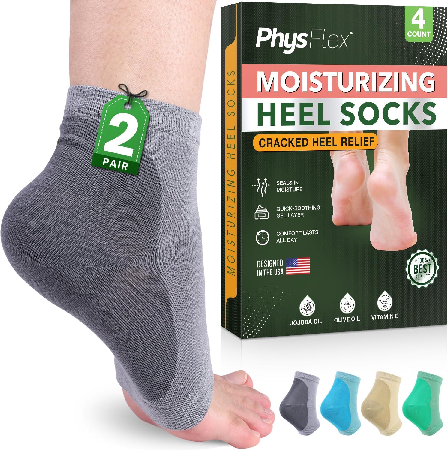 Moisturizing Socks for Dry Cracked Heel Treatment, 4-Pack Gel Heel Socks, Foot Care Spa & Pedicure Socks – Gifts for Women – Silicone Socks for Cracked Feet Repair & Overnight Hydration