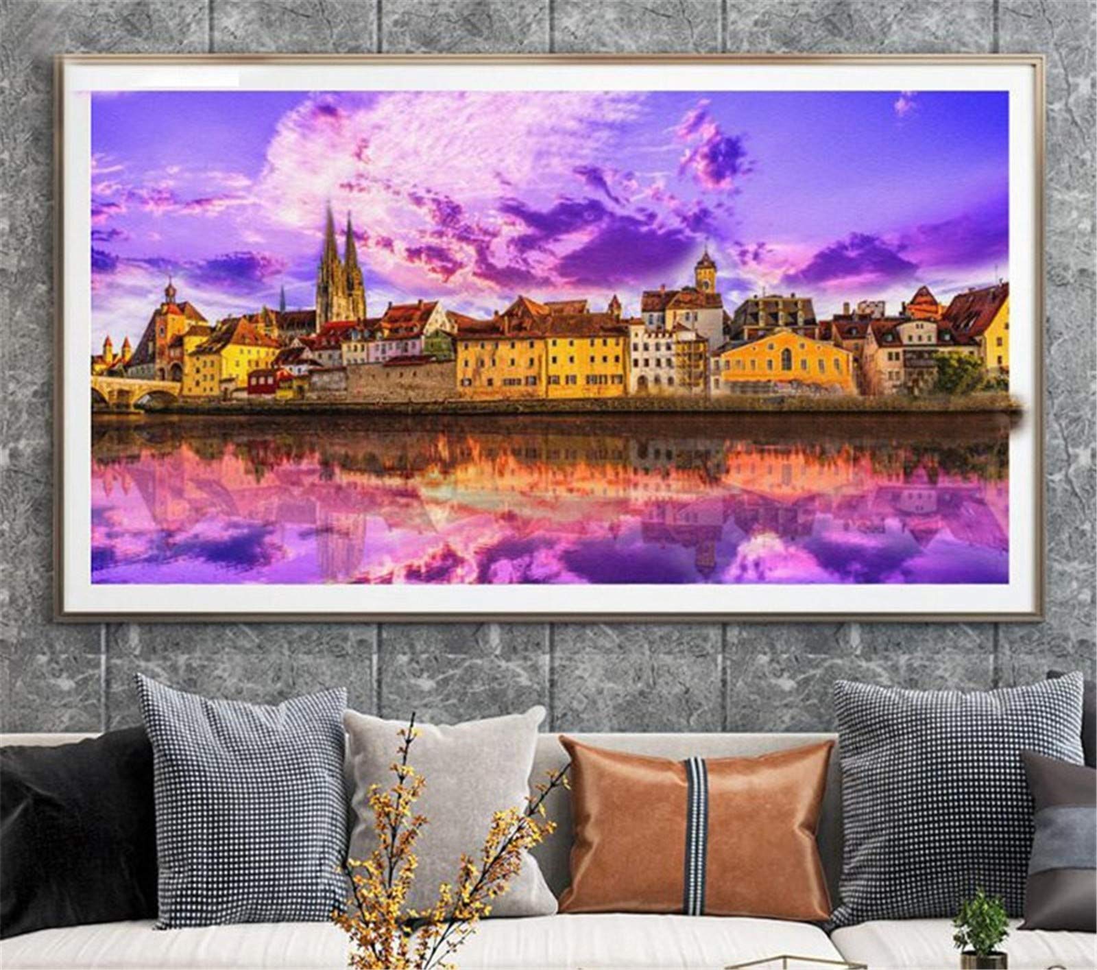 Kit de peinture diamant 5D DIY architecture de paysage grand format 20x40inch strass ronds