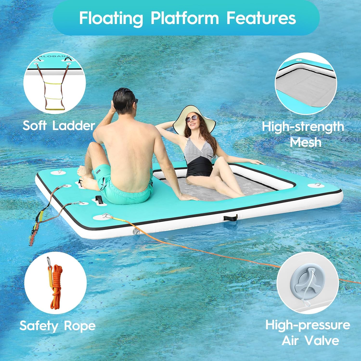 Inflatable Floating Dock, Lake Floats for Adults Floating Raft Water Platform with Detachable Ladder for Lake