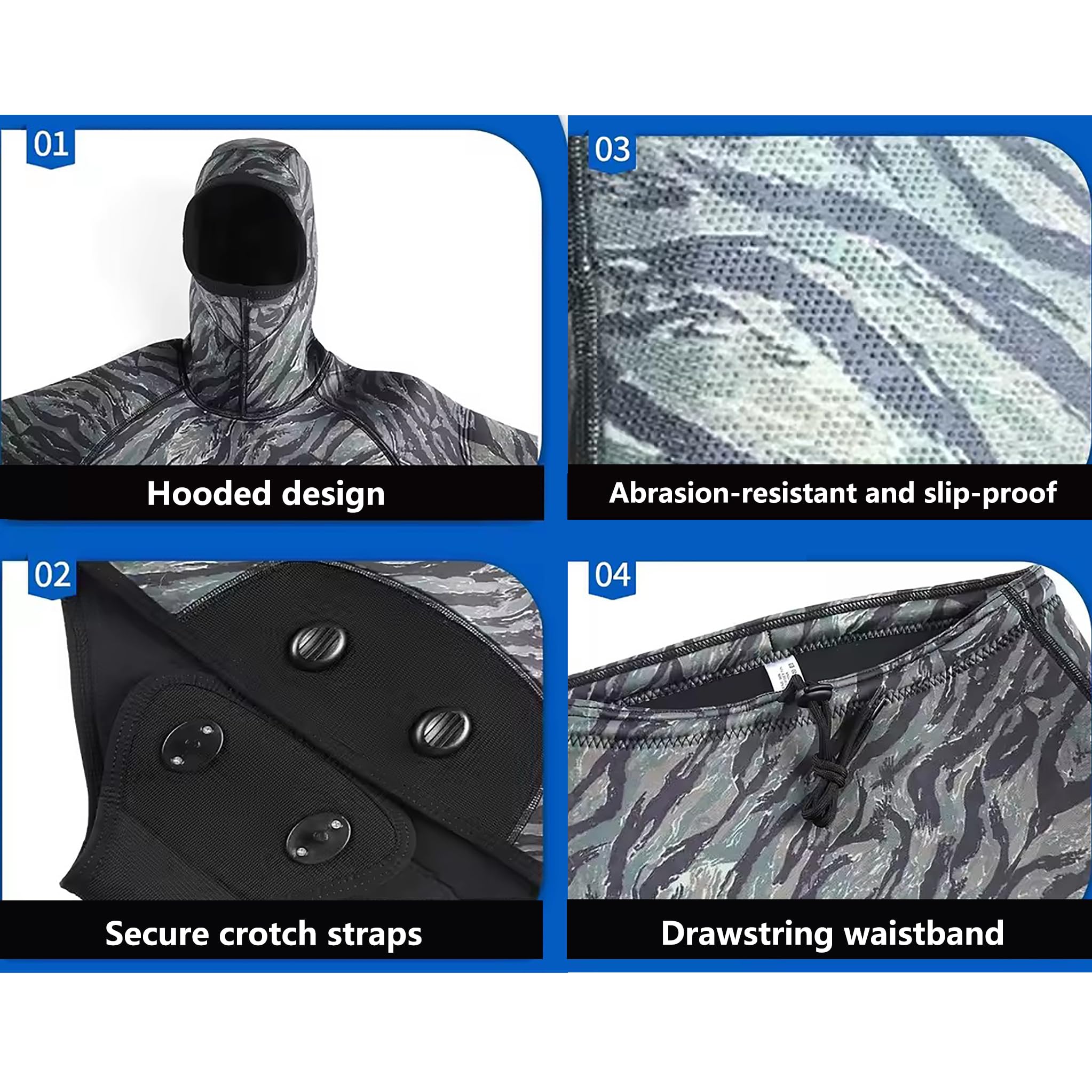 Muta da Pesca Subacquea 3.5mm/5mm in Neoprene con Cappuccio, 2 Pezzi a Cella Chiusa Camouflage con Rinforzo Torace per Apnea e Immersioni in Acque Fredde
