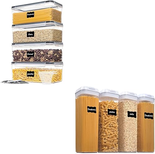 Vtopmart 4 recipientes herméticos de almacenamiento de alimentos de 3.2 L con tapas y 4 recipientes de plástico de 1.9L sin BPA para espaguetis con