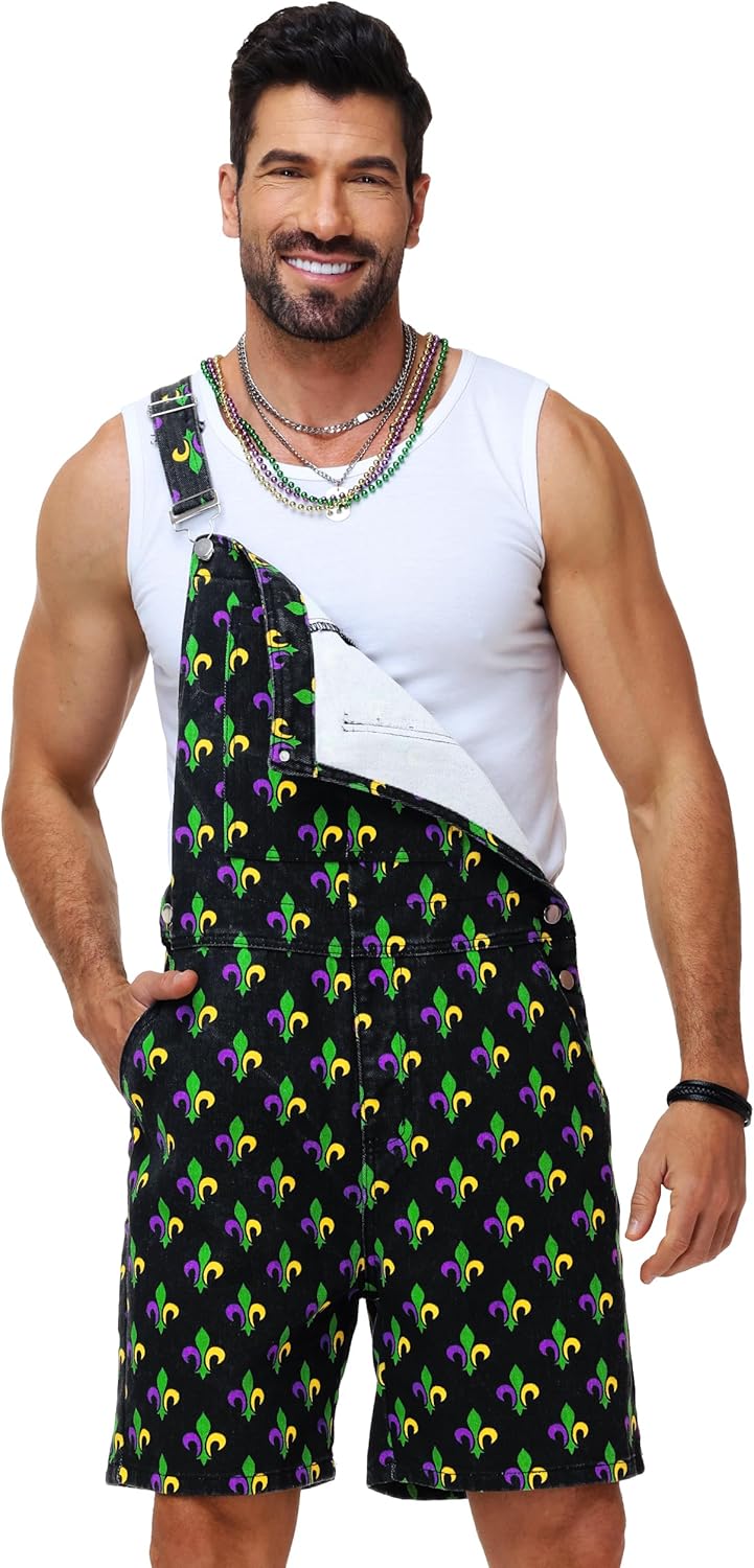AOBUTE Unisex St Patricks Day Denim Bibs Overalls Men Shamrock Printed Shorts Rompers Jumpsuit