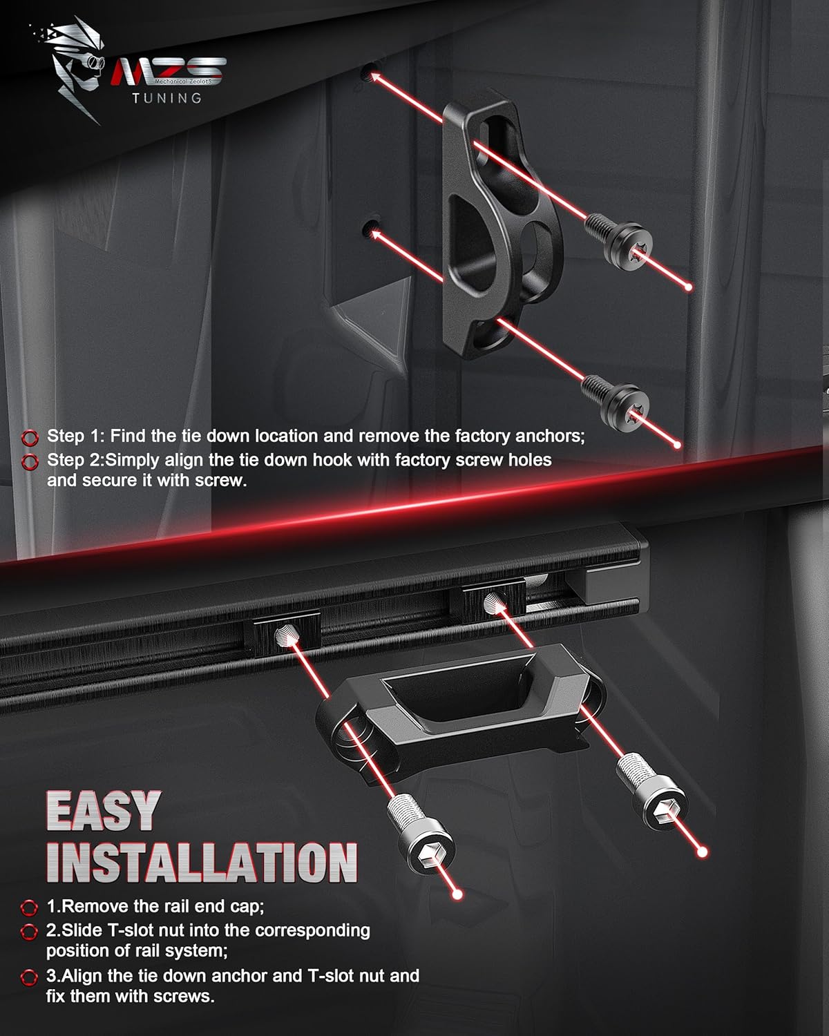 MZS Tacoma Tie Down Hook Kit, Inner Rope Hooks Tie Down Anchors Compatible with Tacoma Tundra for Cargo Trailer, Replace PT27835160 PT27835112 PT2780C010 663120C010 Black+Silver (Pack of 6)