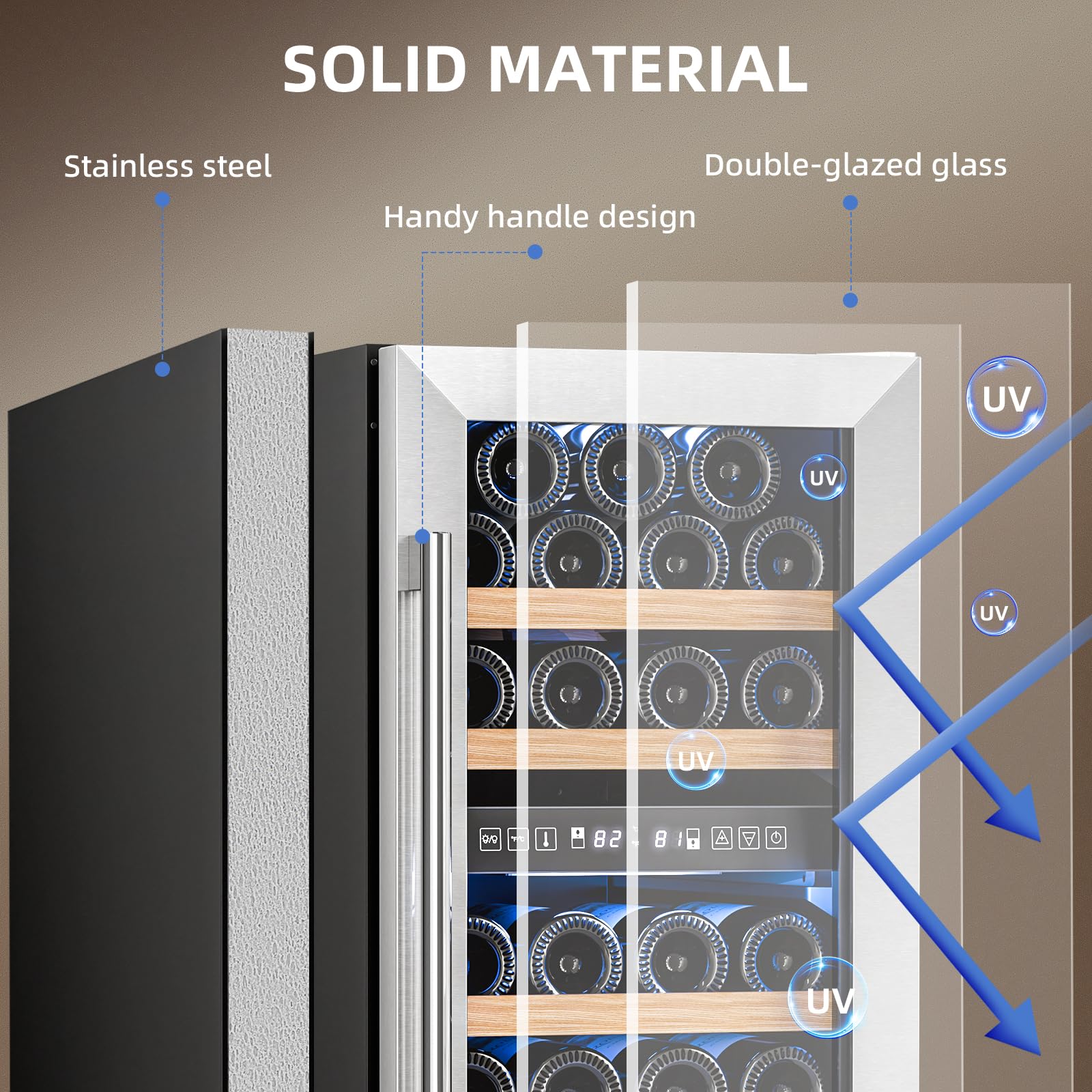 Antarctic Star Wine Fridge 15 Inch Wine Cooler Refrigerator,27 Bottles Dual Zone Freestanding Or Bulit-In Wine Cooler Fridge With Stainless Steel Double-Layer Tempered Glass Door,3.1cu.Ft on Fridge.com - View 6
