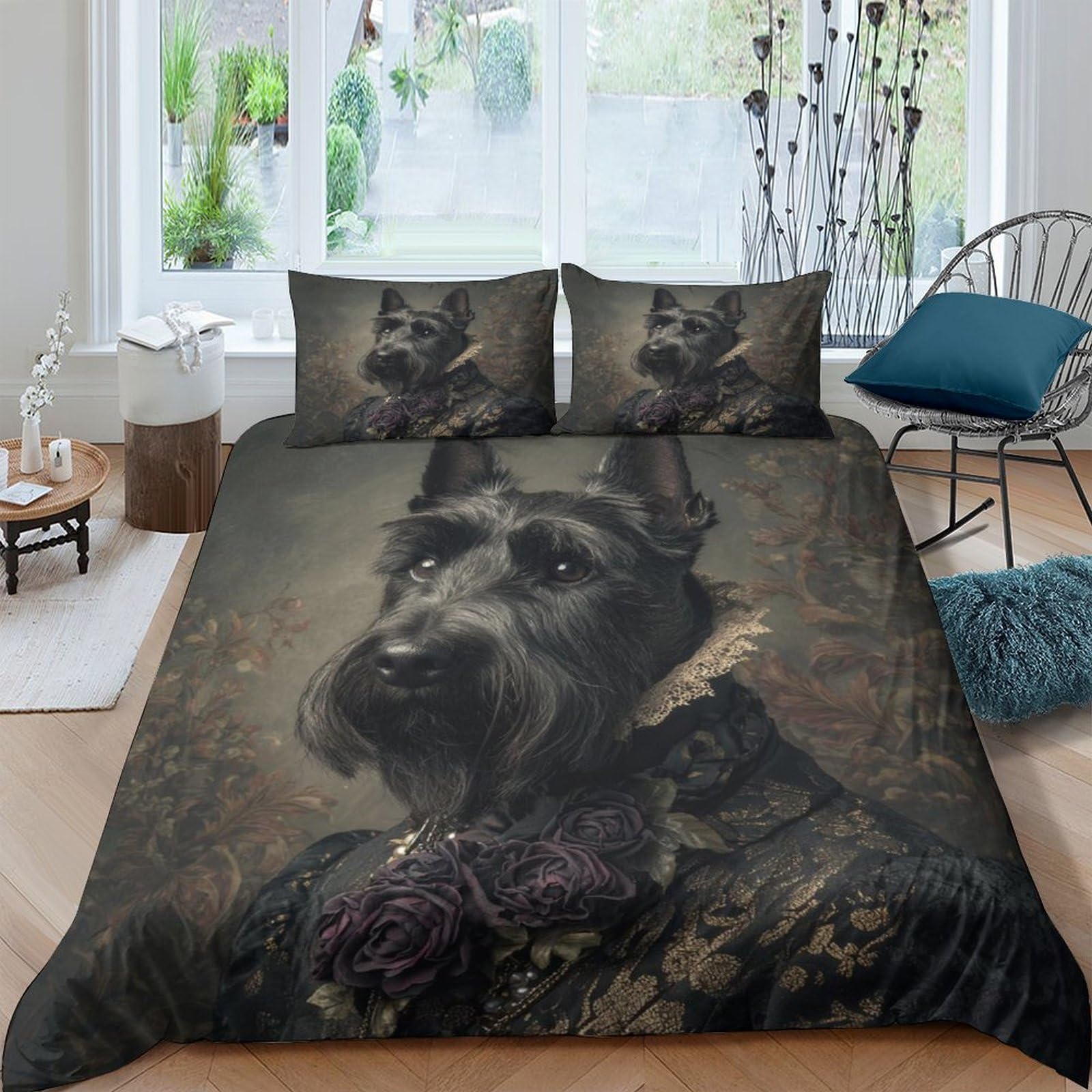 Ctjqhvkz Style-9 3D Printed Vintage Dog Portrait Fitted Sheet Microfiber Soft Non-Slip Artistic Bed Cover For Bedroom Guest Room Decor Single（135X200cm）