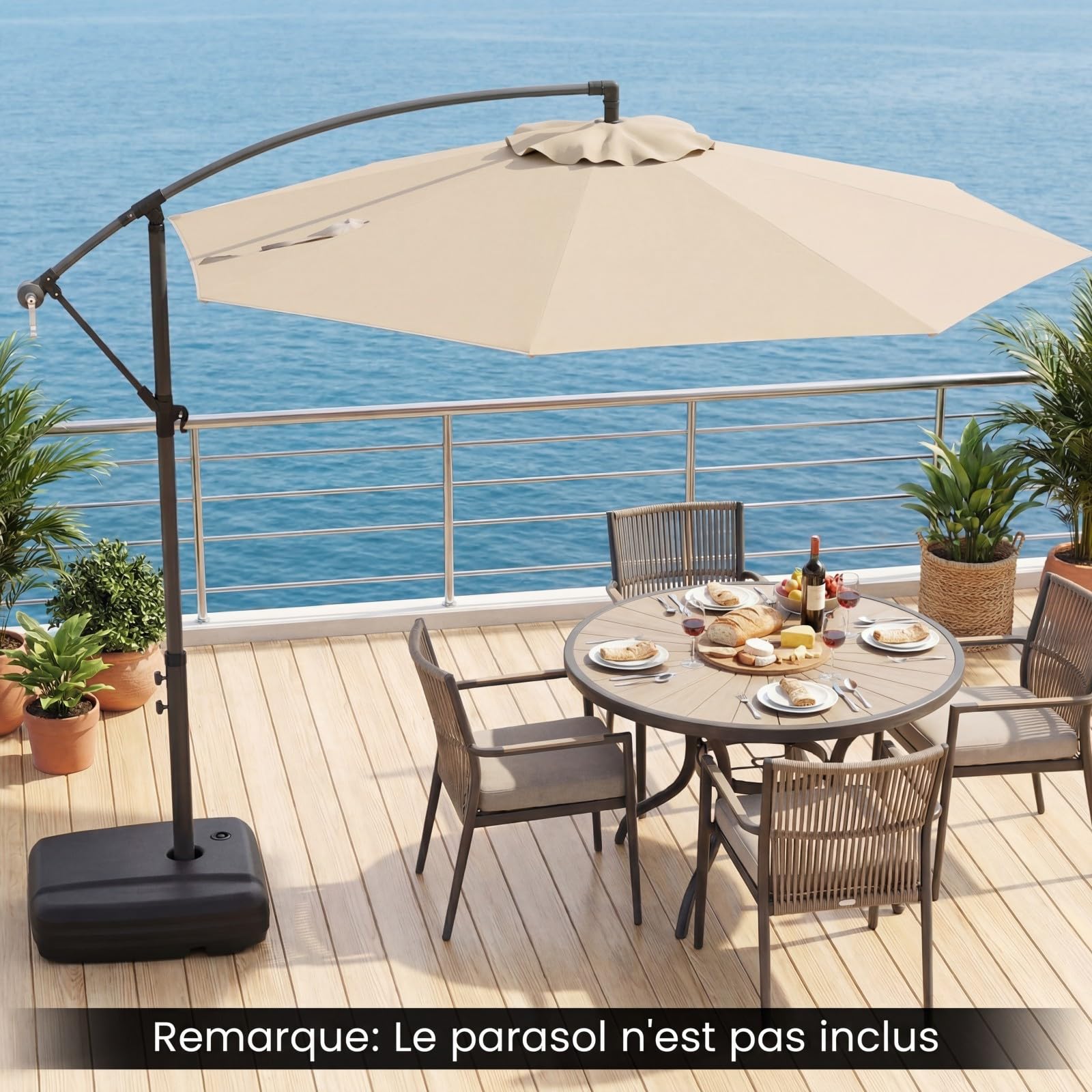 COSTWAY Pied de Parasol Déporté en HDPE sur 2 roulettes, 80 x 59 x 21,5 cm
