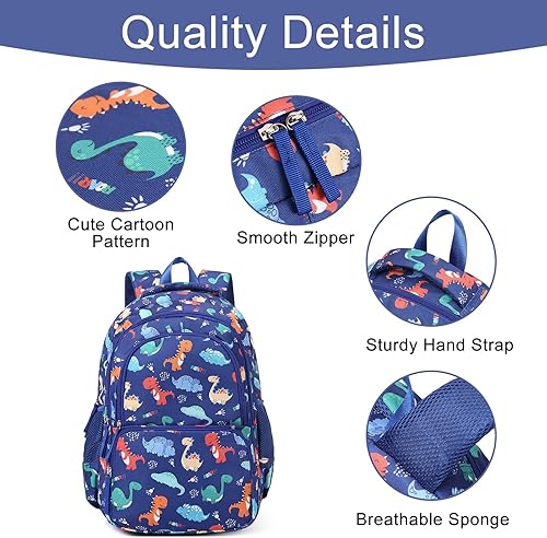 Miniatura 3 de CLUCI Mochila infantil para niños y niñas, mochila para preescolar con correa ajustable, 12L, 1-1 dinosaurio azul, Classic