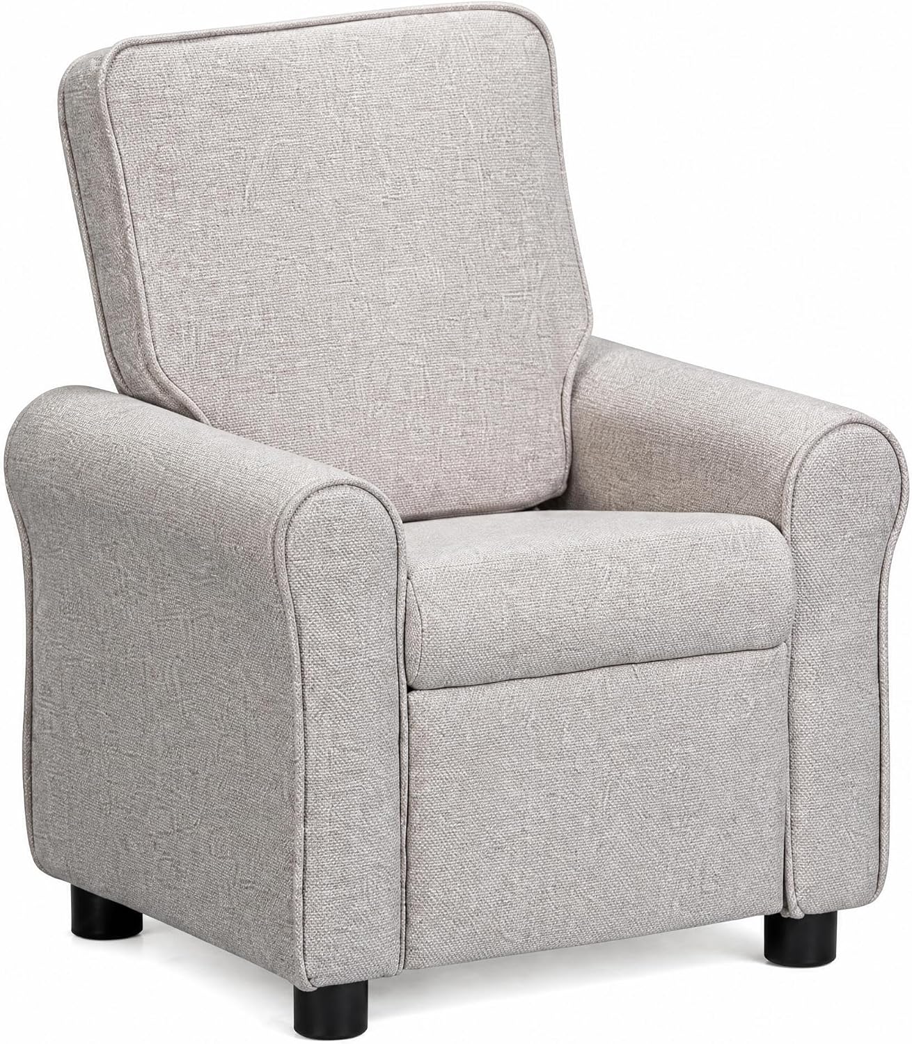Olive & Opie Jordan Kids/Toddler Push Back Recliner Chair, Lounge Sofa for Boys & Girls Ages 3 and Up, Soft Upholstery, Greige