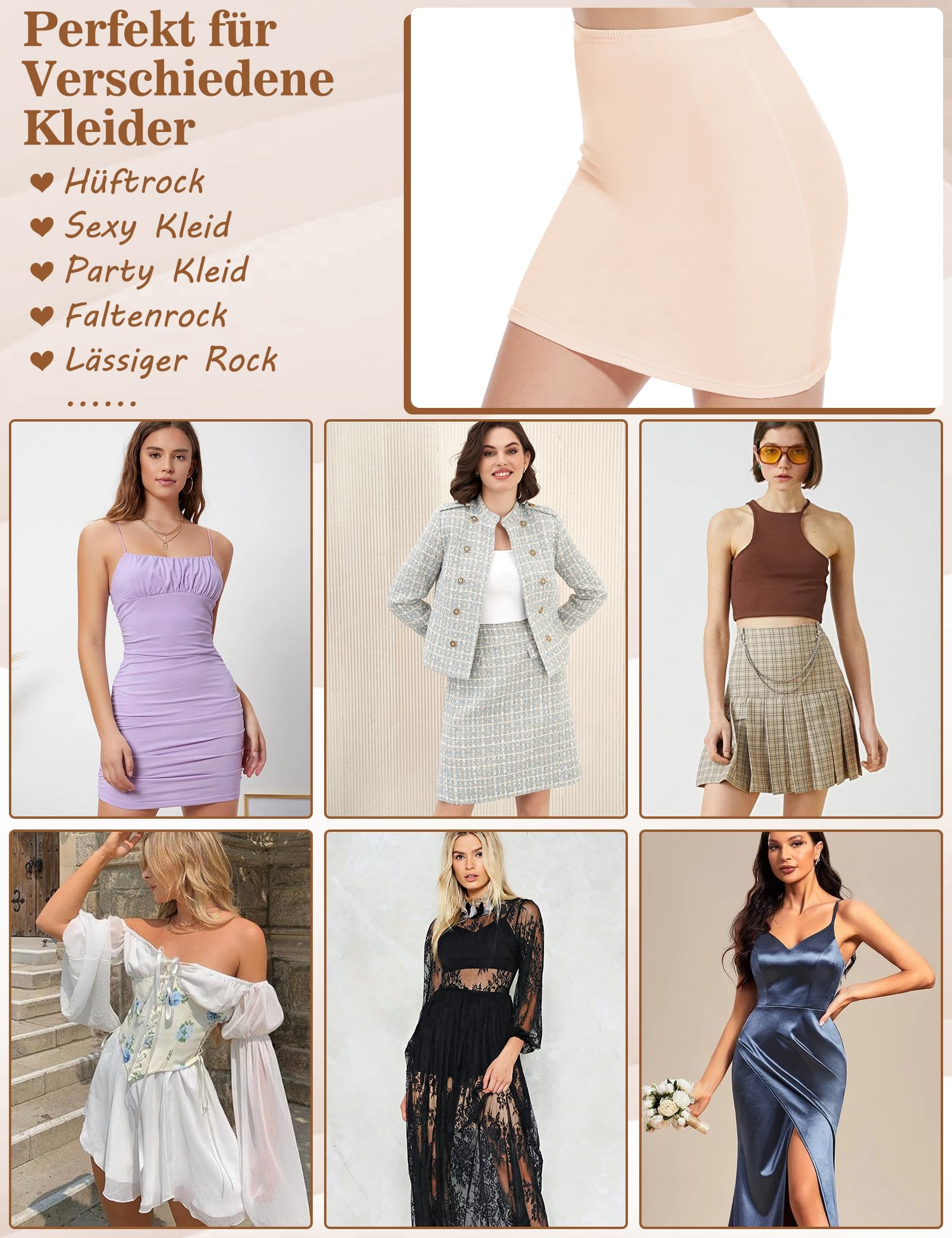 MELLIEX Unterrock Damen, Kurz Halbrock Ployster Weich Unterröcke Antistatisch Petticoat Unsichtbar Kleid Underskirt