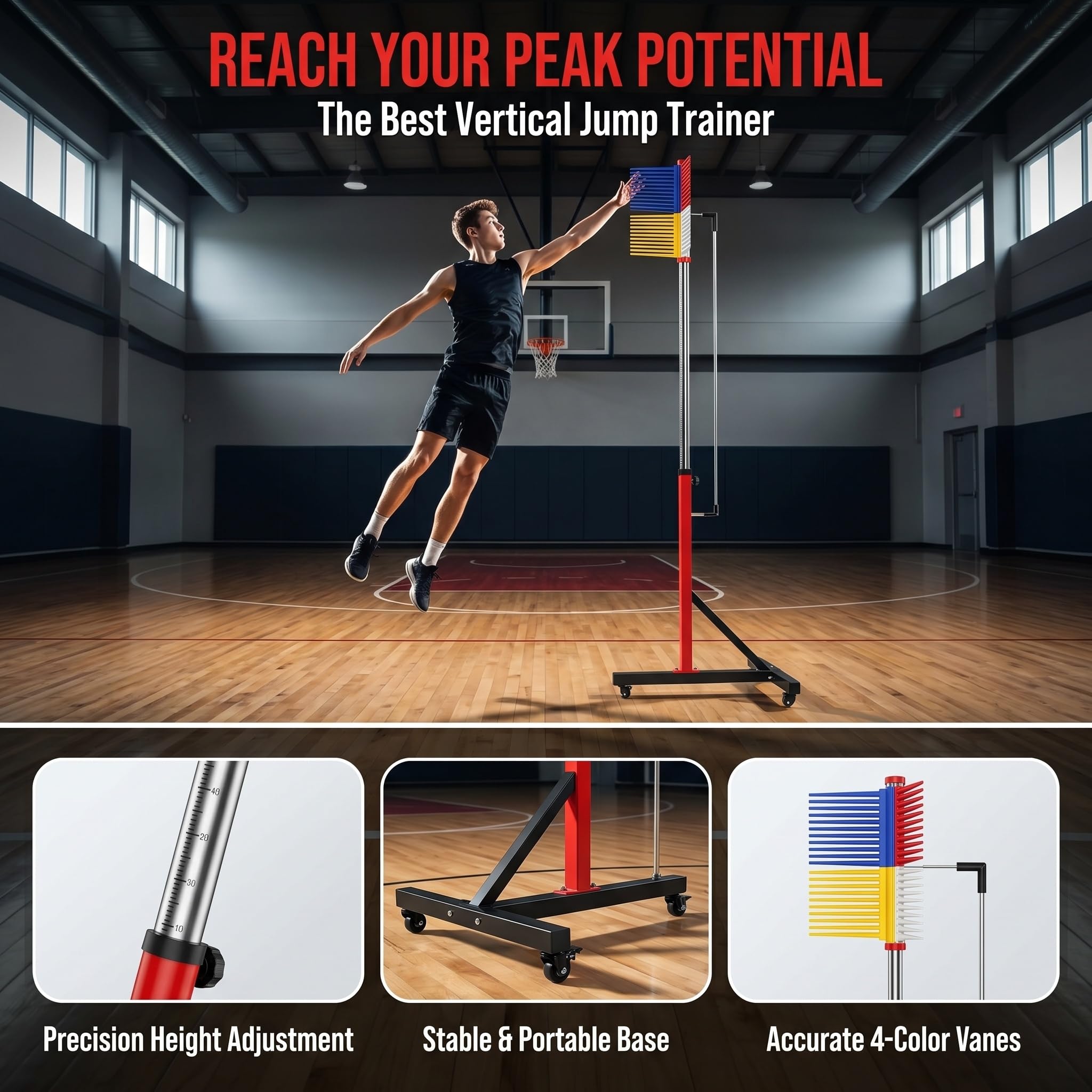 Soporte vertical para probador de salto, herramienta de medición de altura ajustable de 4.9 a 12.6 pies, poste de entrenamiento de salto para atletas, equipo de prueba de fitness