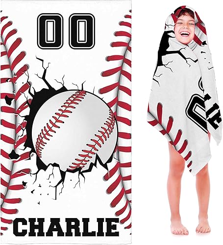 Toalla de playa de béisbol personalizada para niños y niños, toalla de playa deportiva personalizada con nombre, número de equipo, regalos de