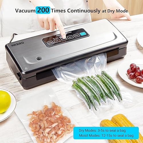 Miniatura 4 de INKBIRD Máquina selladora al vacío, selladores al vacío de alimentos con almacenamiento en rollo, húmedosecopulsosellorecipiente 5 modos de