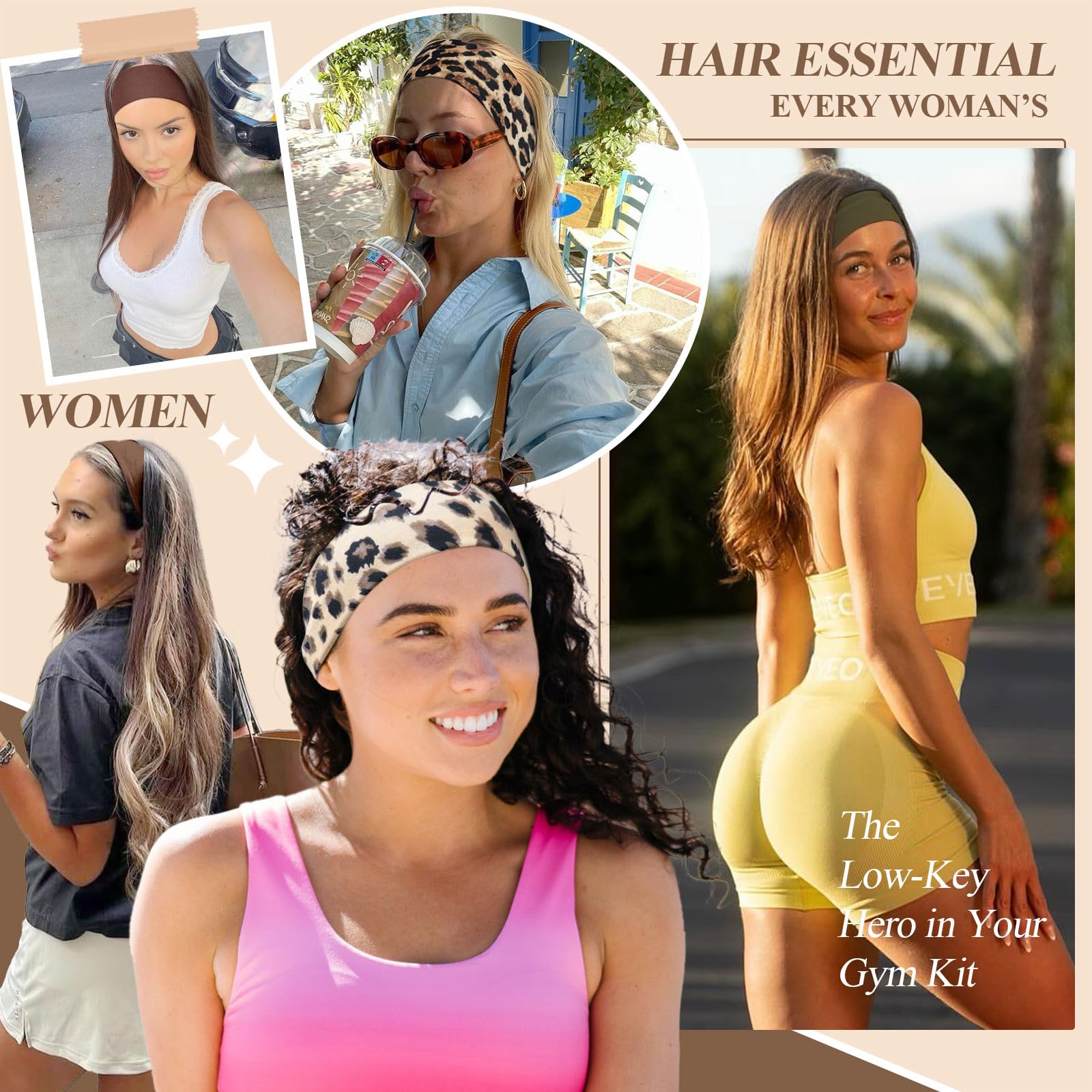 Cinta Pelo Deporte, Diademas Mujer & Hombre Antideslizante Sport Headband Elástica Deportivas Cinta para el Pelo Yoga