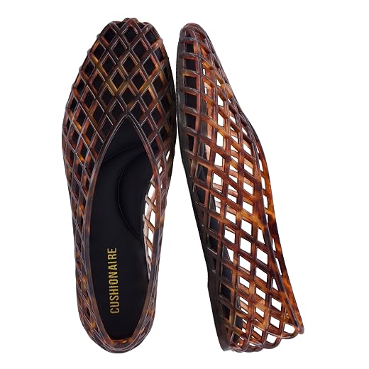 CUSHIONAIRE Siesta Modern Lattice Ballet Flats for Women, Comfortable Slip On Pointed Toe Womens Jelly Shoes