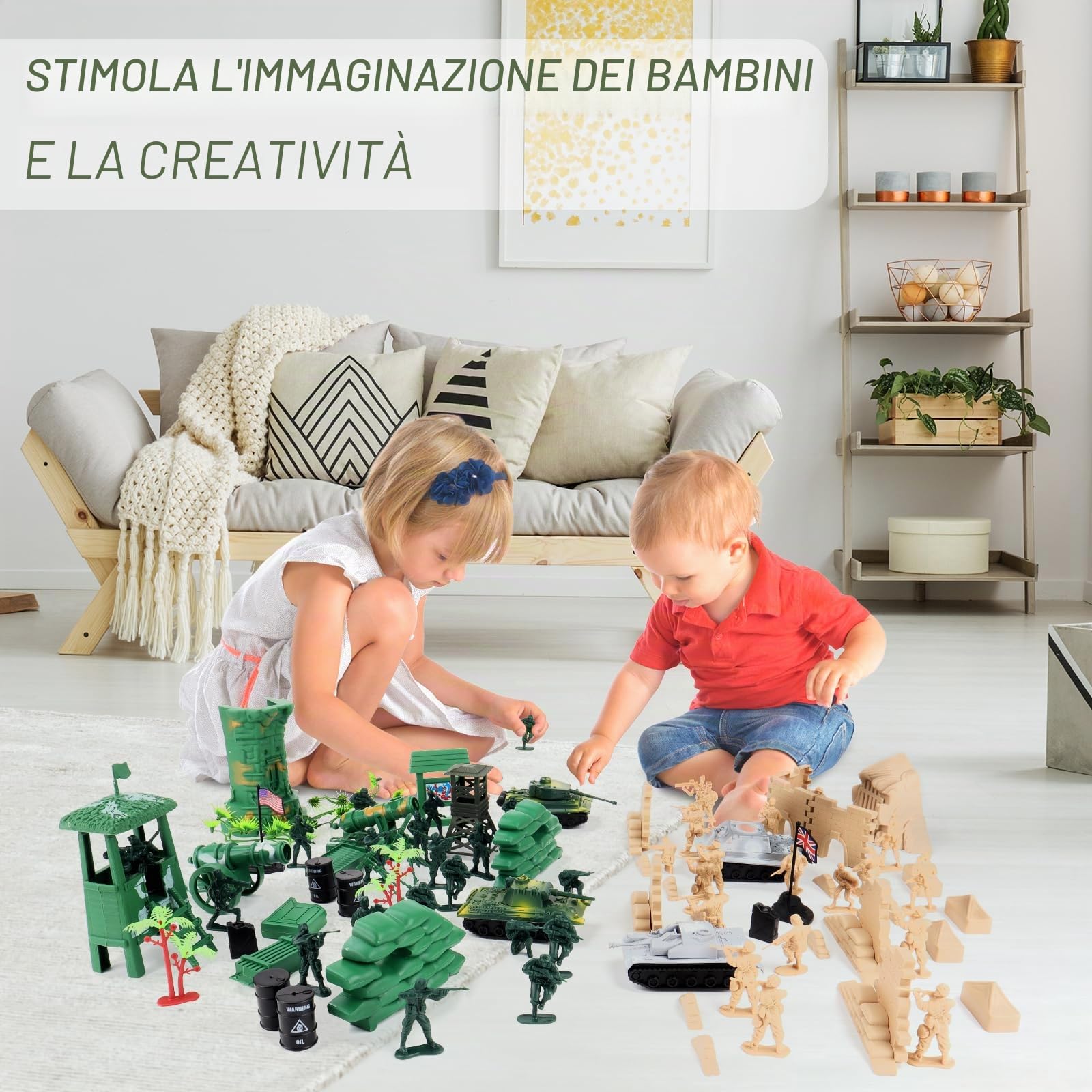 deAO Set di Gioco Militare da 100 Pezzi con Soldati in Miniatura; Personaggi Militari; Serbatoi; Aerei; Bandiere; Accessori per Trasporto e Combattimento