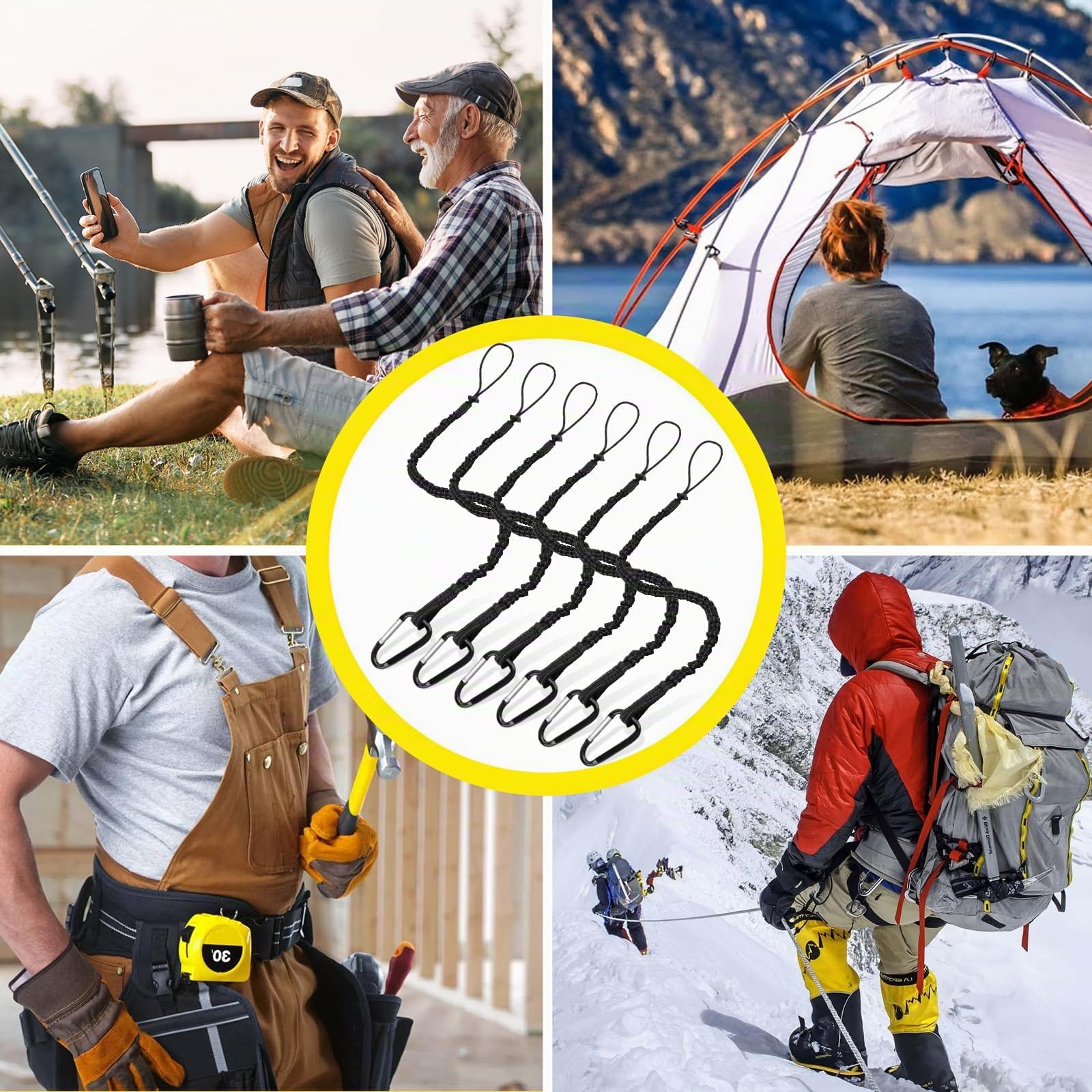 6 Pièce Longe à Outils, Cordon de Sécurité pour Travaux en Hauteur, Lanière de Sécurité avec Mousqueton, Laisse à Outil de Sécurité Rétractable, Outil de Protection Contre Les Chutes, Maximum 15KG