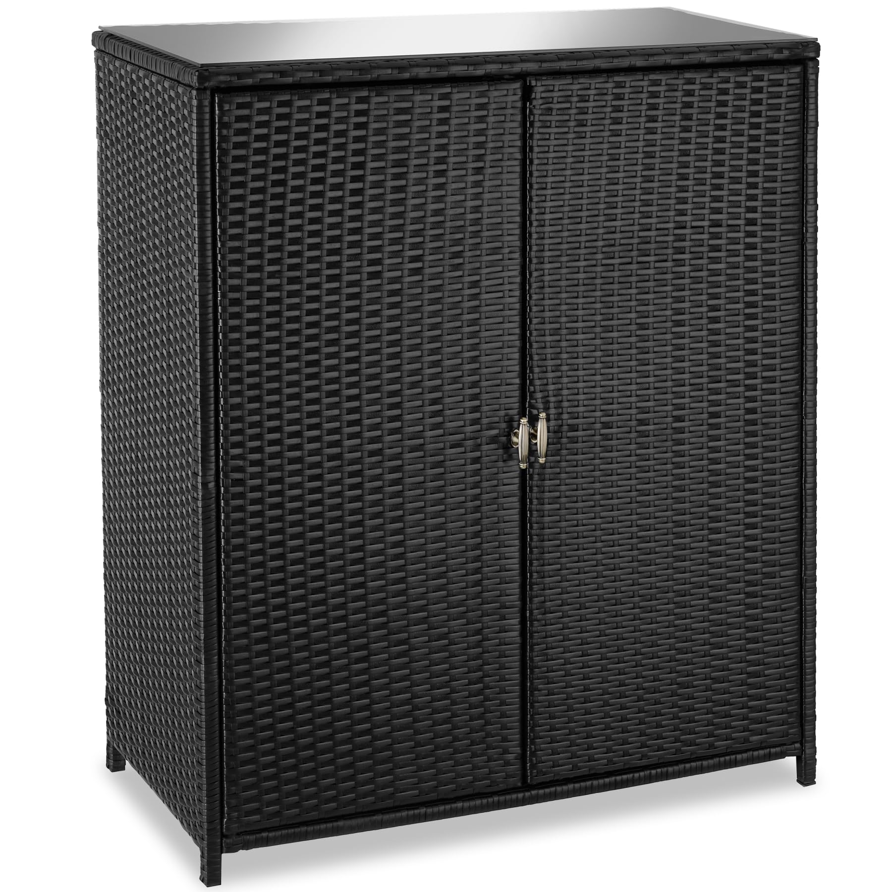 Tectake Armoire de Jardin 84,5x40,5x103,5 cm Résine tressée Aluminium 2 Portes 3 étagères 75 kg
