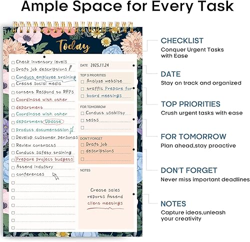 Miniatura 85 de Taja Bloc de notas de lista de tareas pendientes para el trabajo con 52 hojas, 9.8 x 6.5 pulgadas, planificador diario sin fecha, perfecto
