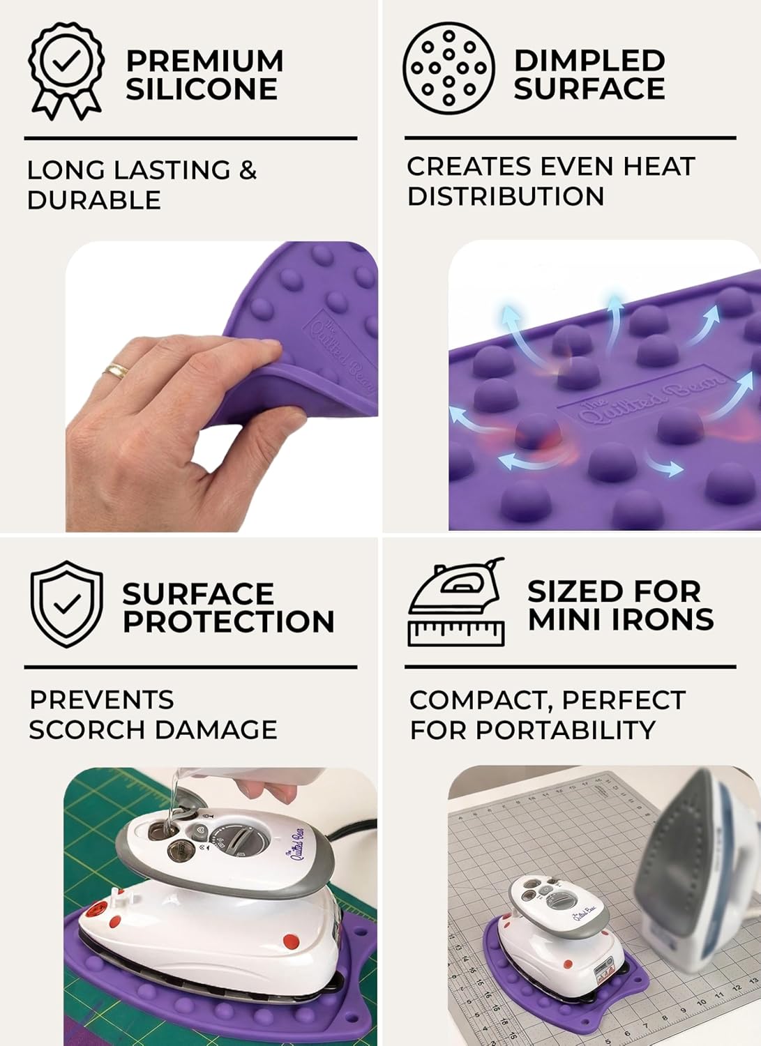 The Quilted Bear Mini Iron Rest - Silicone Heat Resistant Mat for Stress-Free Crafting, Sewing & Quilting Supplies - Durable and Protective Surface for Mini Iron (Pink)