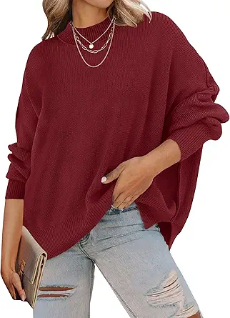 ZESICA Women's 2023 Fall Casual Long Sleeve Crew Neck Side Slit Oversized Ribbed Knit Pullover Sweater Tops