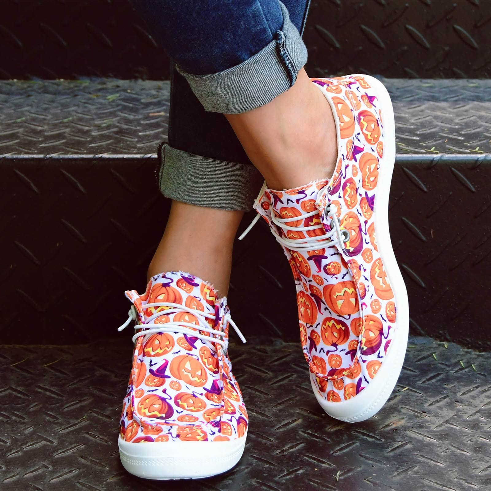 Zapatos para mujer, mocasines para mujer, zapatos de mujer, estampado de Halloween, de lona, planos, suaves, vulcanizados, casuales