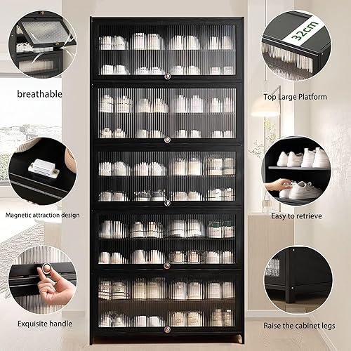 Miniatura 3 de Zapatero con puertas, organizador de zapatos de 10 niveles, 40-45 pares de zapatos y botas, gran capacidad, ahorro de espacio, zapatero para
