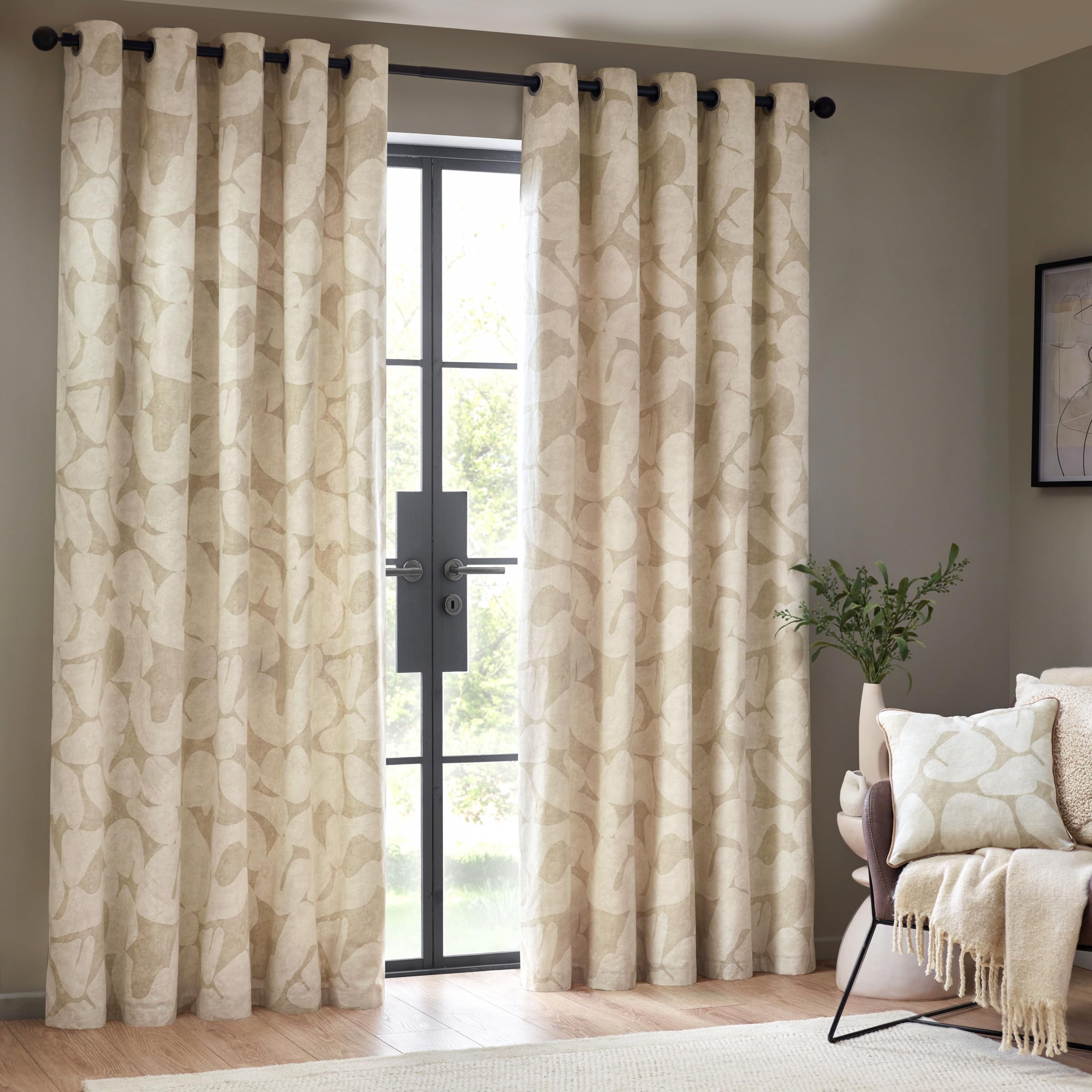 furn. Hoem Brinn Abstract 100% Cotton Lined Curtains - Natural (168cm Width x 137cm Drop), W 66.1" x L 53.9" (2 Panels) - Image 2