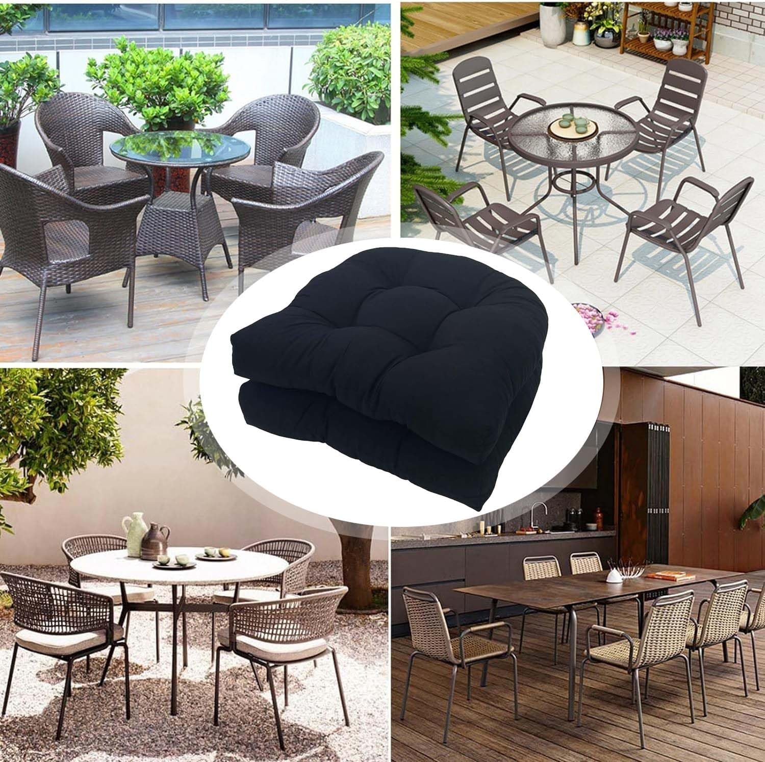 Outdoor Chair Cushions for Patio Furniture,Patio Chair Cushions Set of 4,19"x19"U-Shaped Tufted Outdoor Seat Cushions Replacement Garden Lounge Chair Overstuffed Mats,Black