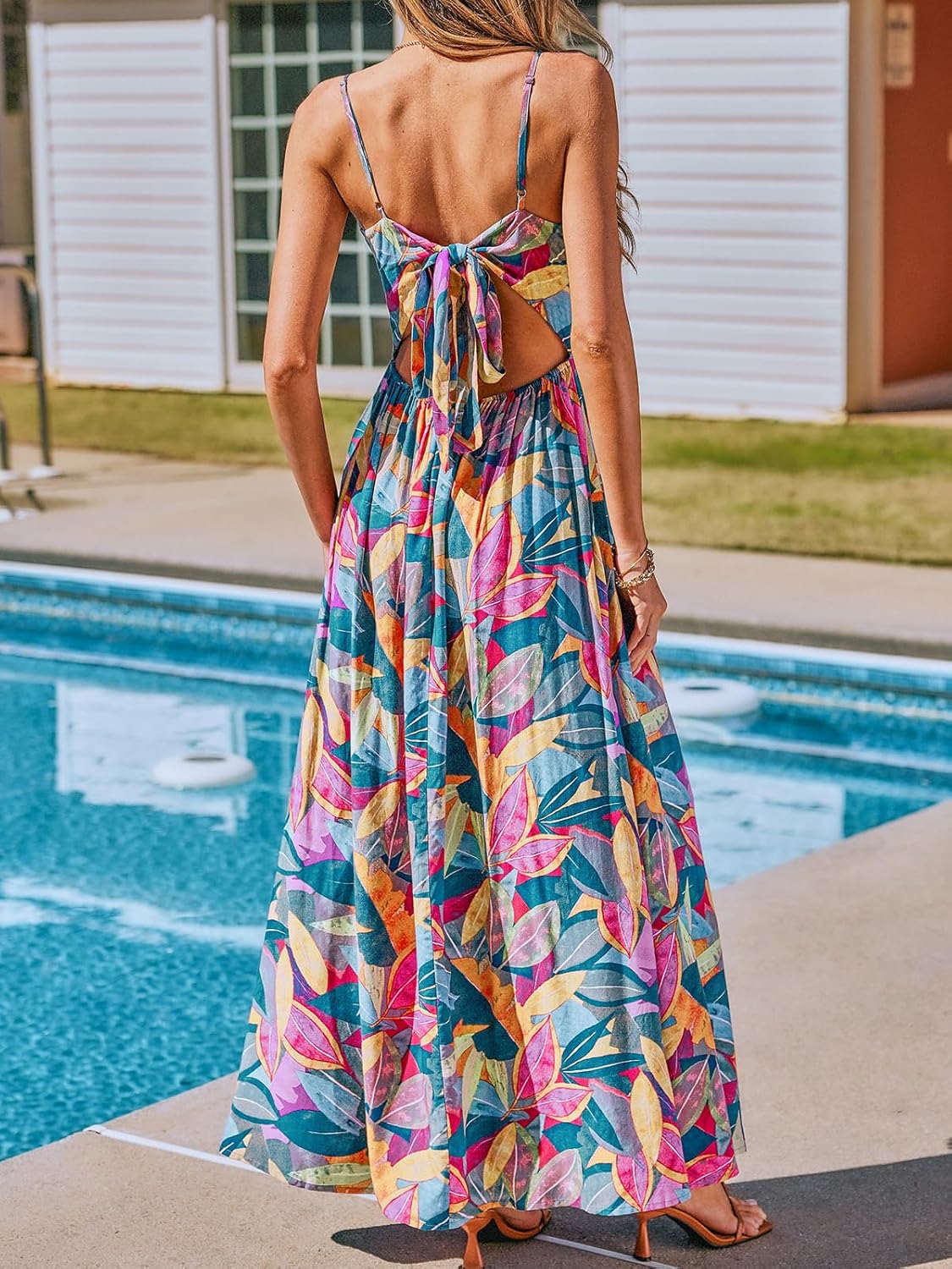 CUPSHE Women's Maxi Dress Floral Print Twisted V Neck Sleeveless Long Dress Summer Casual Dress - Image 3