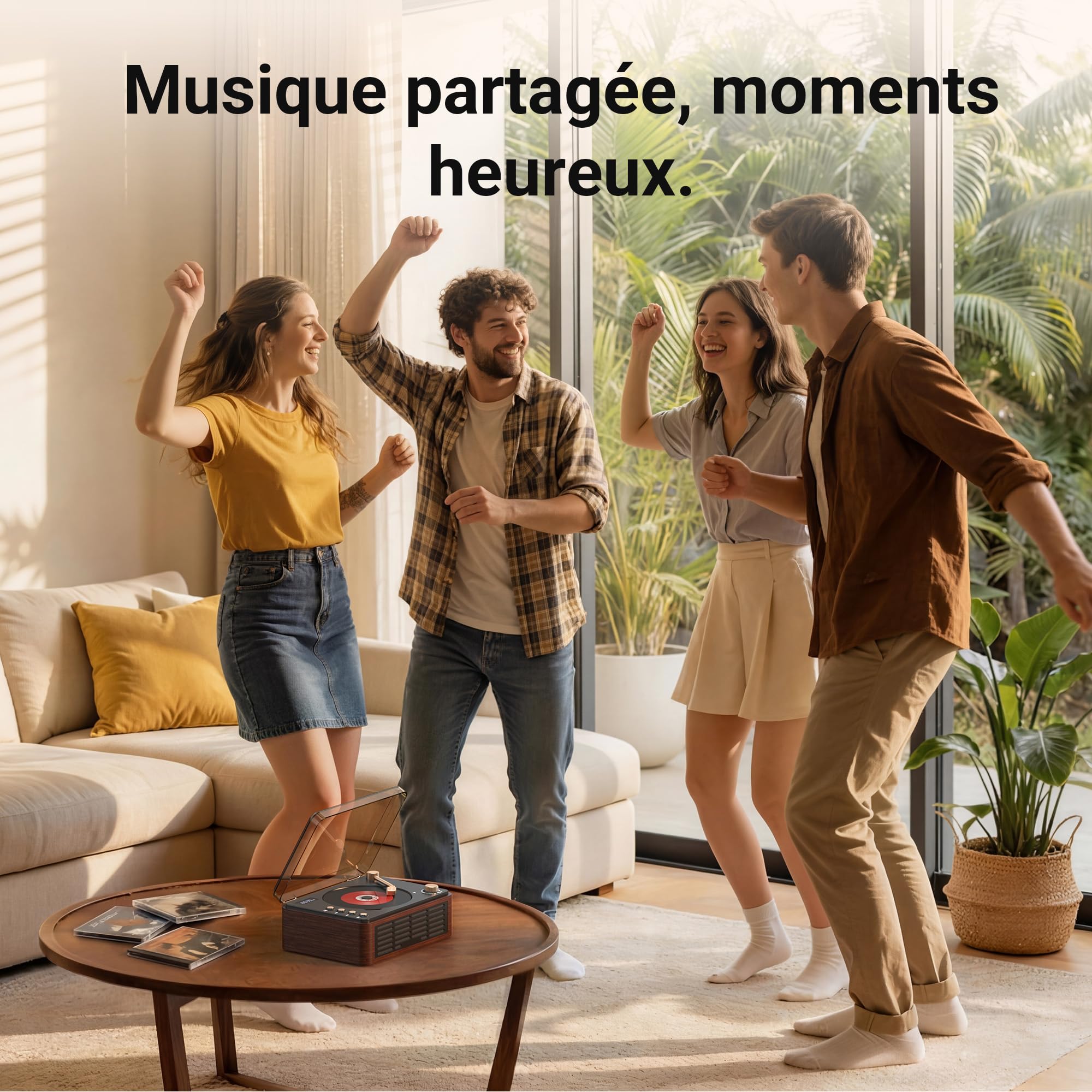 POFOTO Lecteur CD Portable Multifonction, Enceinte Bluetooth Rétro, Batterie Rechargeable 3600mAh, avec Radio FM/Preset EQ/USB/AUX, Écran LCD, Double Haut-Parleur, Télécommande – Maison ou Cadeau