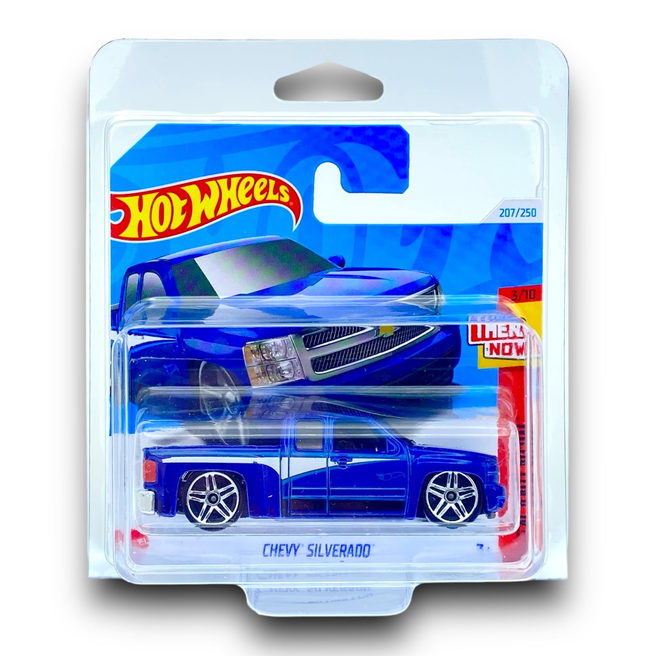 Hot Wheels Chevy Silverado (Blue, Black & White) 3/10 Then and Now - 2024-207/250 (Short Card) - includes a KLAS Car Keeper Case - HTC67
