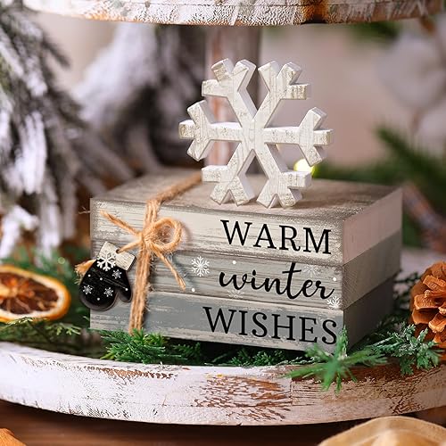 Miniatura 3 de 4 piezas de decoración de Navidad de invierno, decoración de mesa de invierno, bandeja escalonada, decoración de centro de mesa, decoración de