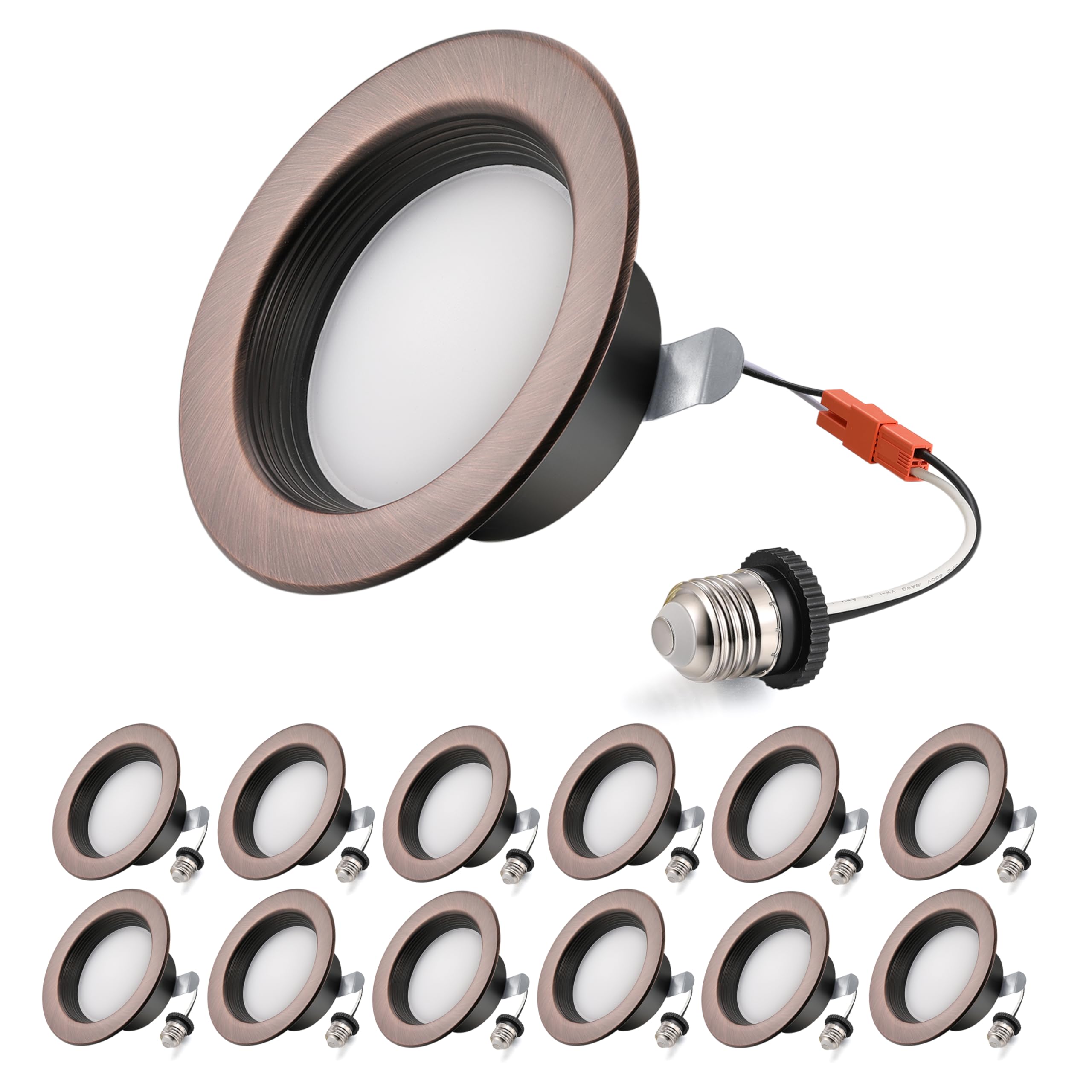 Photo 1 of Premium Metal 4-Inch LED Recessed Lights Retrofit - Dimmable Baffle Can Lighting, 5CCT Selectable (2700K-6000K), 800LM, 9W, E26 Retrofit Recessed Lighting, Damp Rated, 4inch 12Pack Oil-Rubbed Bronze