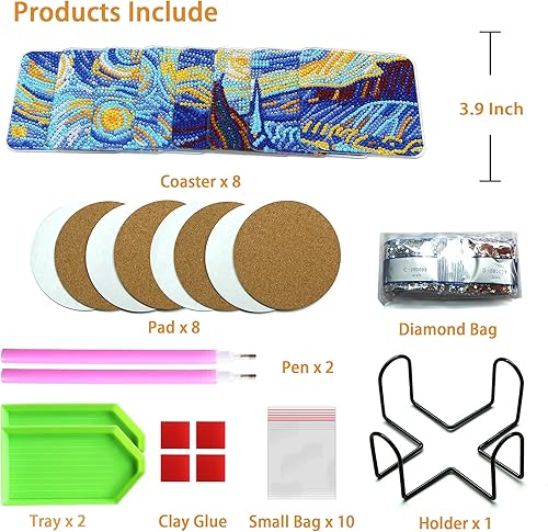 Miniatura 9 de Kit de posavasos de arte de diamante con soporte, 8 posavasos de arte de diamante para adultos, niños, principiantes, regalos de manualidades (donas)
