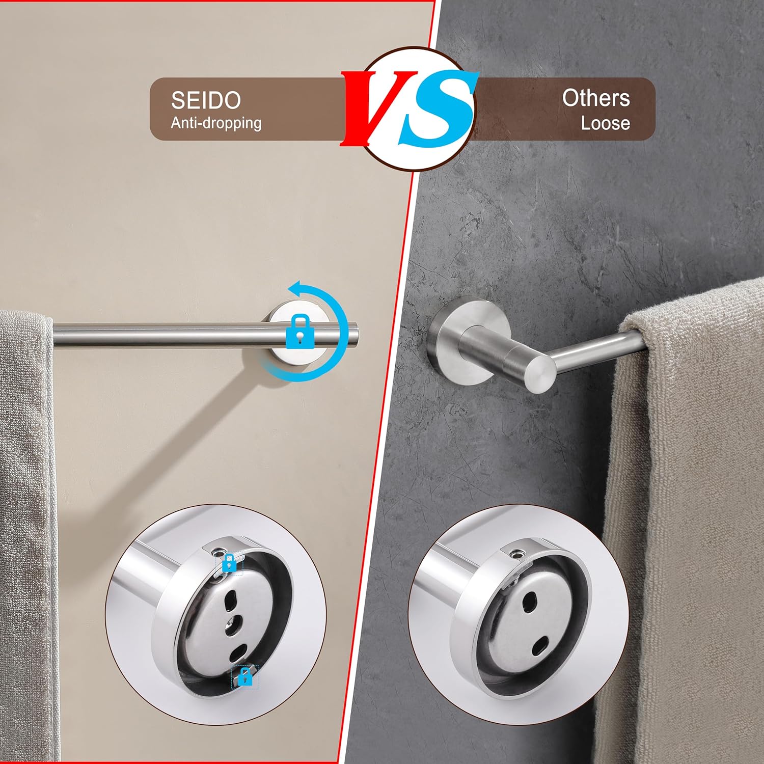 SEIDO Towel Holder Chrome with 21.4" Usable Length, 304 Stainless Steel Towel Bar for Bathroom Wall, 24 Inch Towel Racks for Bathroom, Polished Chrome