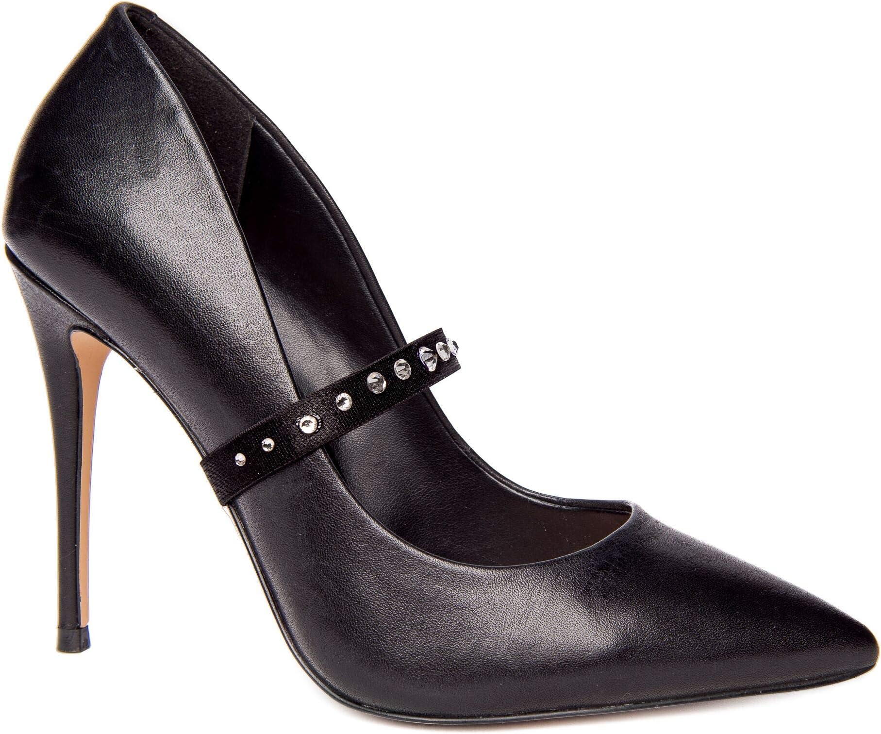 Women's Black Classic Round Rhinestones Shoe Straps
