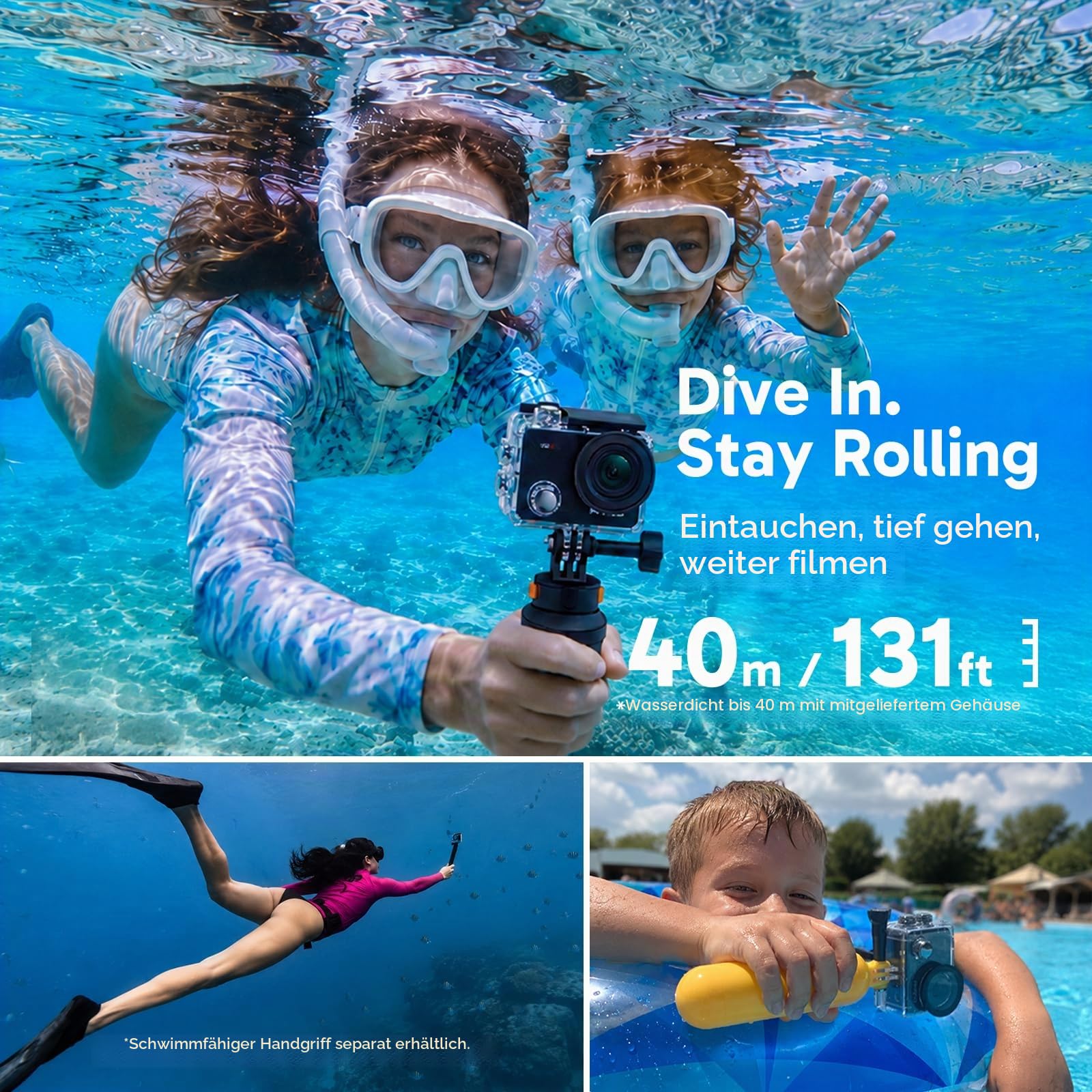 AKASO V50X Action Cam 4K30FPS mit 64GB U3 Speicherkarte Unterwasserkamera WiFi 40M EIS Anti-Shake Action Kamera 4X Zoom mit Touchscreen, Fernbedienung, Sportkamera Wasserdicht Gehäuse,Helmzubehör