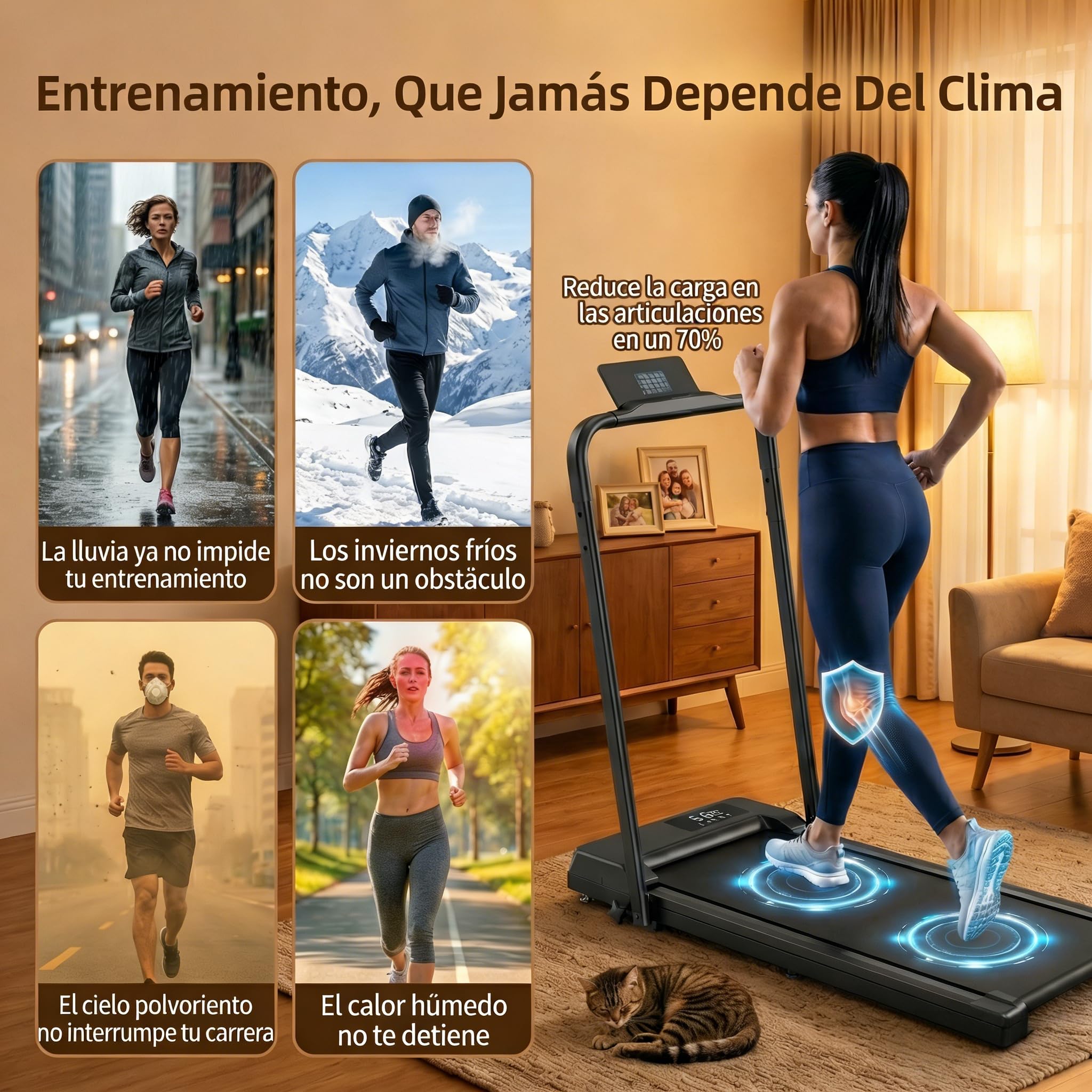Tapis roulant per casa pieghevole – Upgraded Durevole & Portatile Elettrico Treadmill per Home Fitness con forte supporto a ventosa e telecomando, max 10 km/h per Cardio & Walking (nero)
