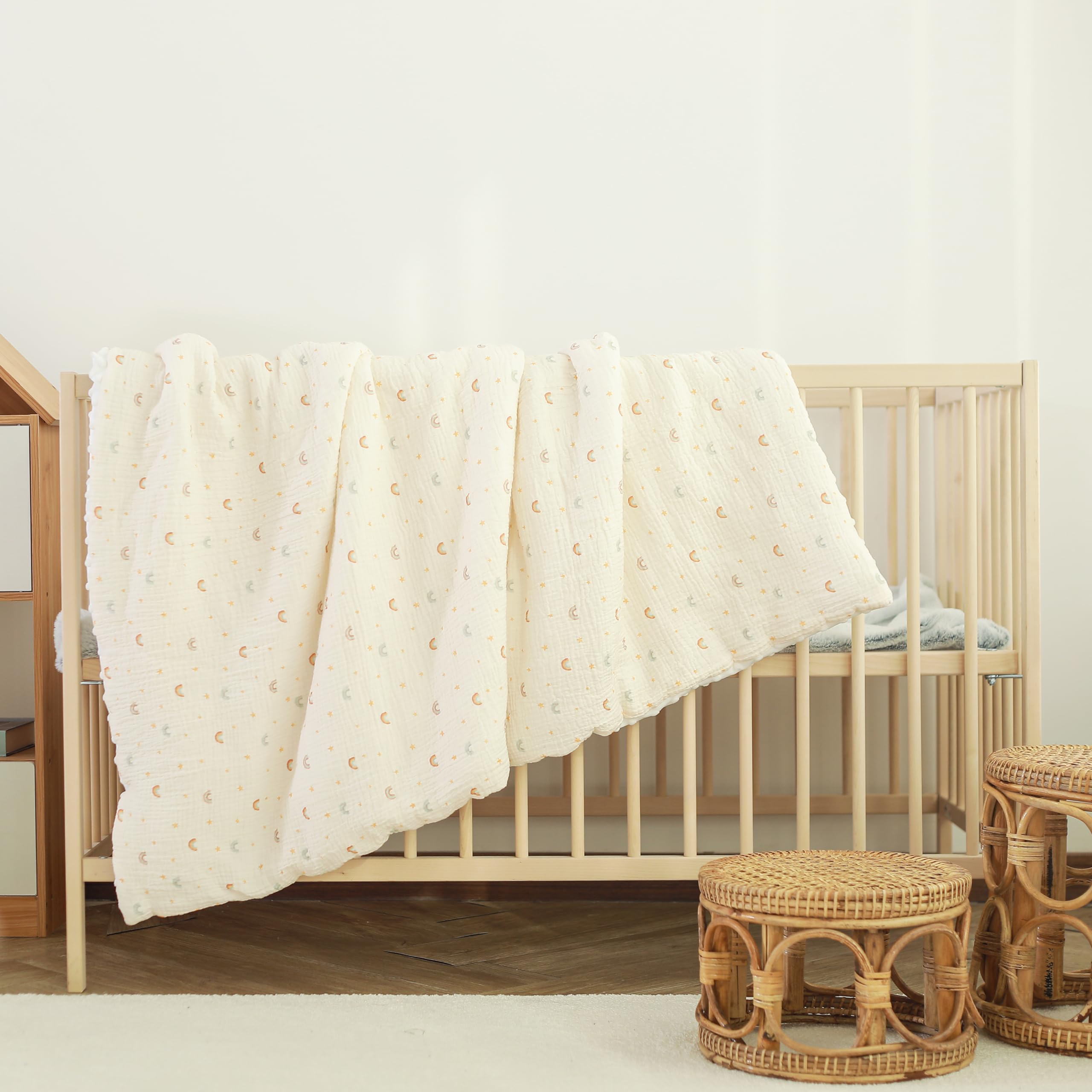 Manta Cuna Bebe Suave De Algodón Muselina Oeko Tex para Recien Nacidos Y Niños - 75x100 Cm- Edredon De Cuna 60x120 Cm - Manta Criança para Cama Infantil - Mantita Bebe- Arrullo para Verano E Invierno