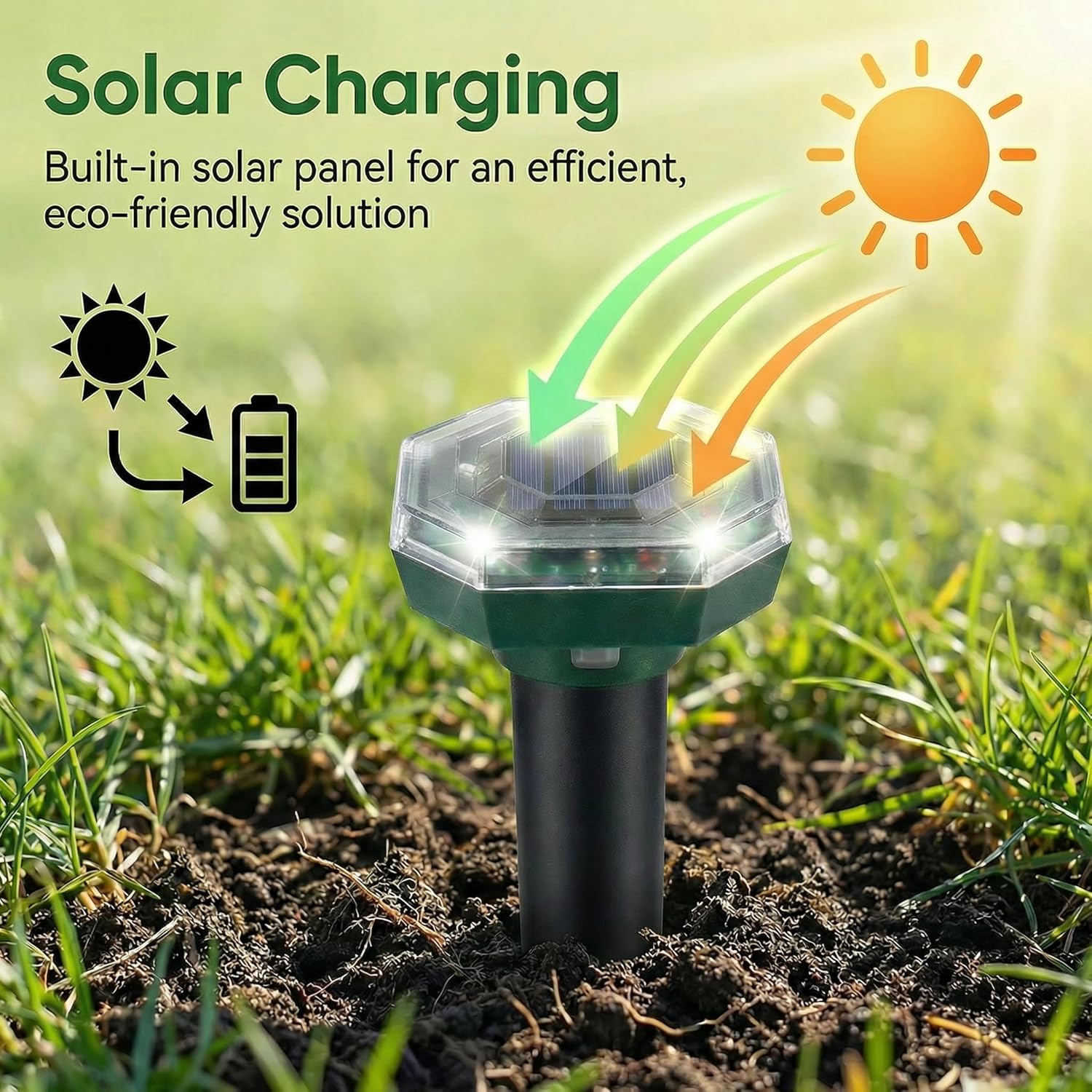 Mole Repellent Solar Powered, 4 Pack Ultrasonic Gopher Repeller, Waterproof Outdoor Pest Repellent for Moles, Gophers, Voles, Skunks in Yard, Lawn, and Garden