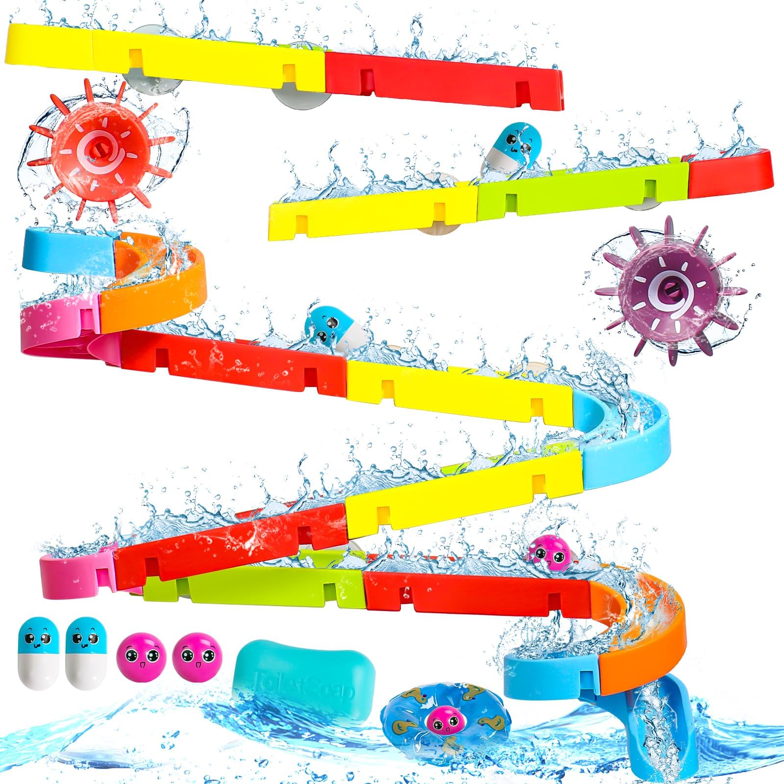 Bath Toys Bath Track Game Shower Water Toys Watermill Slide Bath Toy Toddler Bath Time Multicoloured Diy Sucking Orbit with Suction Cups Kids Bathtub Toys for 3 4 5 Year Old Boys Girls