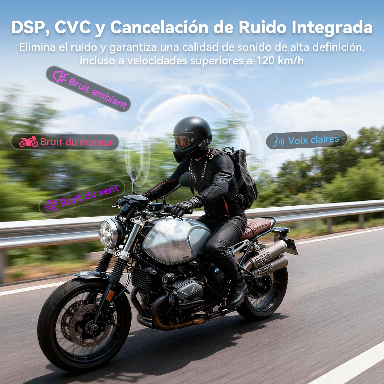 X1 Auriculares Casco Moto Bluetooth con Música, 60h de Tiempo, IP67