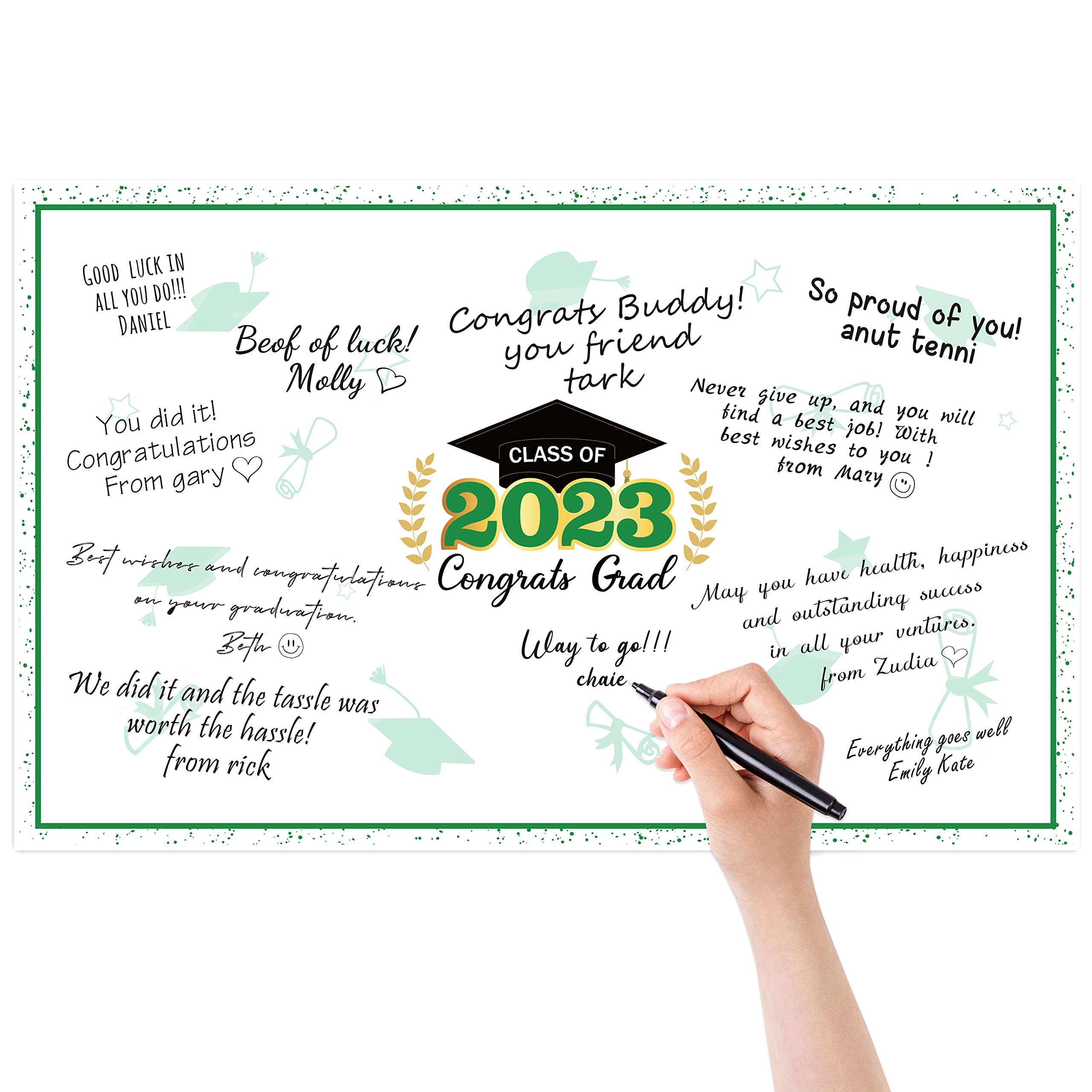 Haooryx 2023 Graduation Decorations Jumbo Greeting Card Guest Book Graduation Large Signature Guest Book Board Class of 2023 Student Graduation Party Supplies Personalized Sign Decor (Green and Gold)