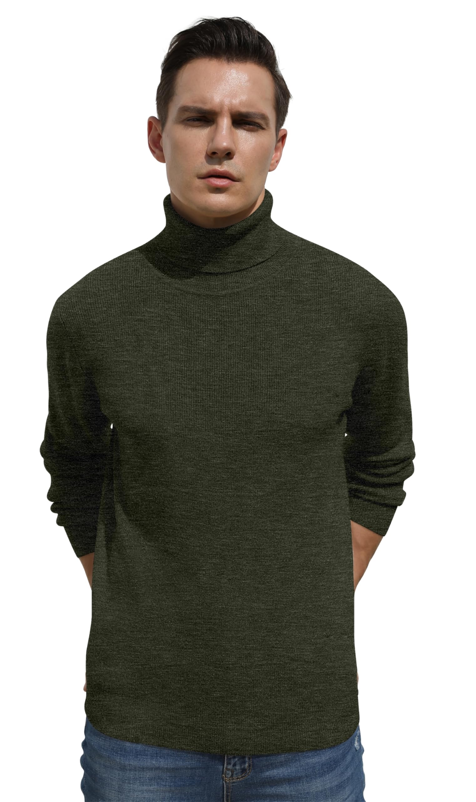 Hisir Men's Jumper Turtle Neck Tops Winter Warm Wool Knitted Pullover Long Sleeve Sweater Solid Colour Basic Turtleneck Soft Jumpers
