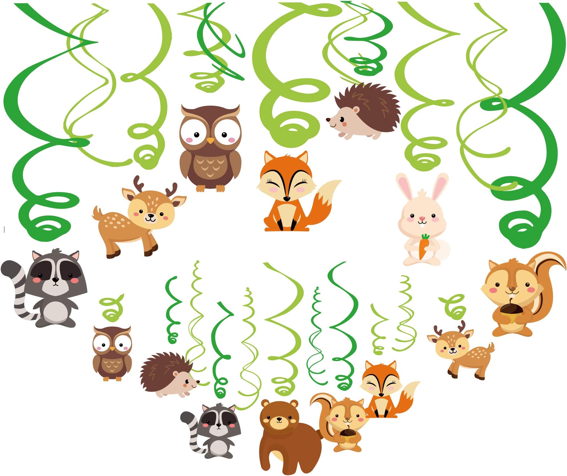 30Ct Woodland Animals Decorations - Forest Animal Decorations, Fox Hanging Swirl Ceiling Streamers for Girls, Boys, Kids Home, Classroom, Baby Shower, Office