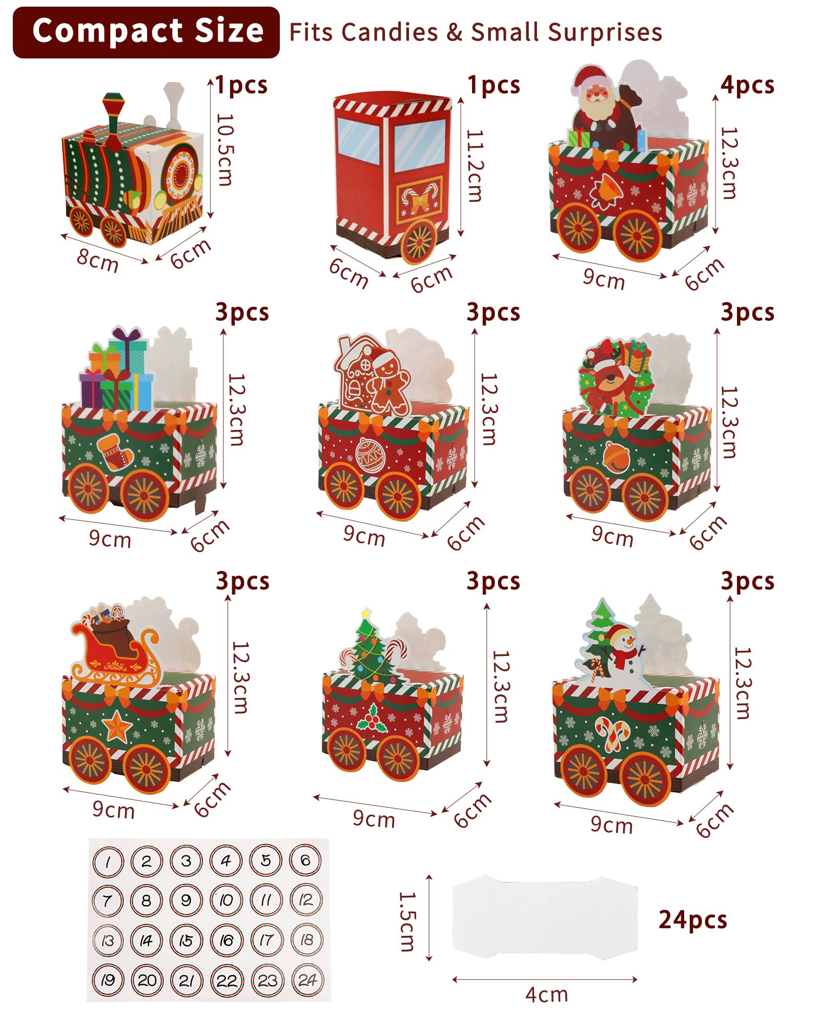 Yucch Calendario de Adviento para Rellenar Niños – Set DIY Tren de Navidad con Papá Noel, Muñeco de Nieve y Reno, Ideal para Dulces o Pequeños Regalos (Estilo Tren)